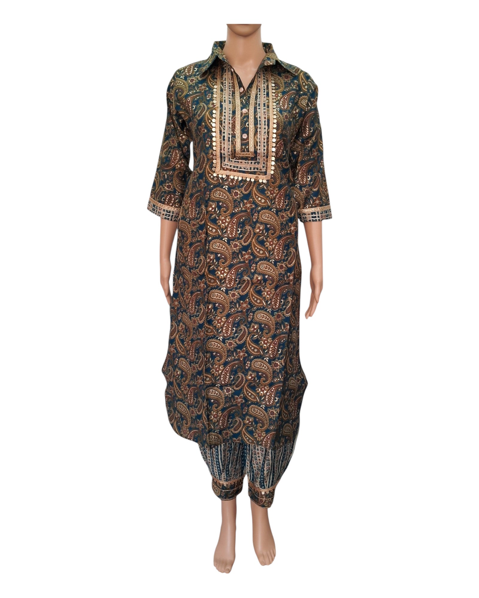 Buy Afghani Pathani Modal Muslin Kurta Pant Set With Collar – Tvahra