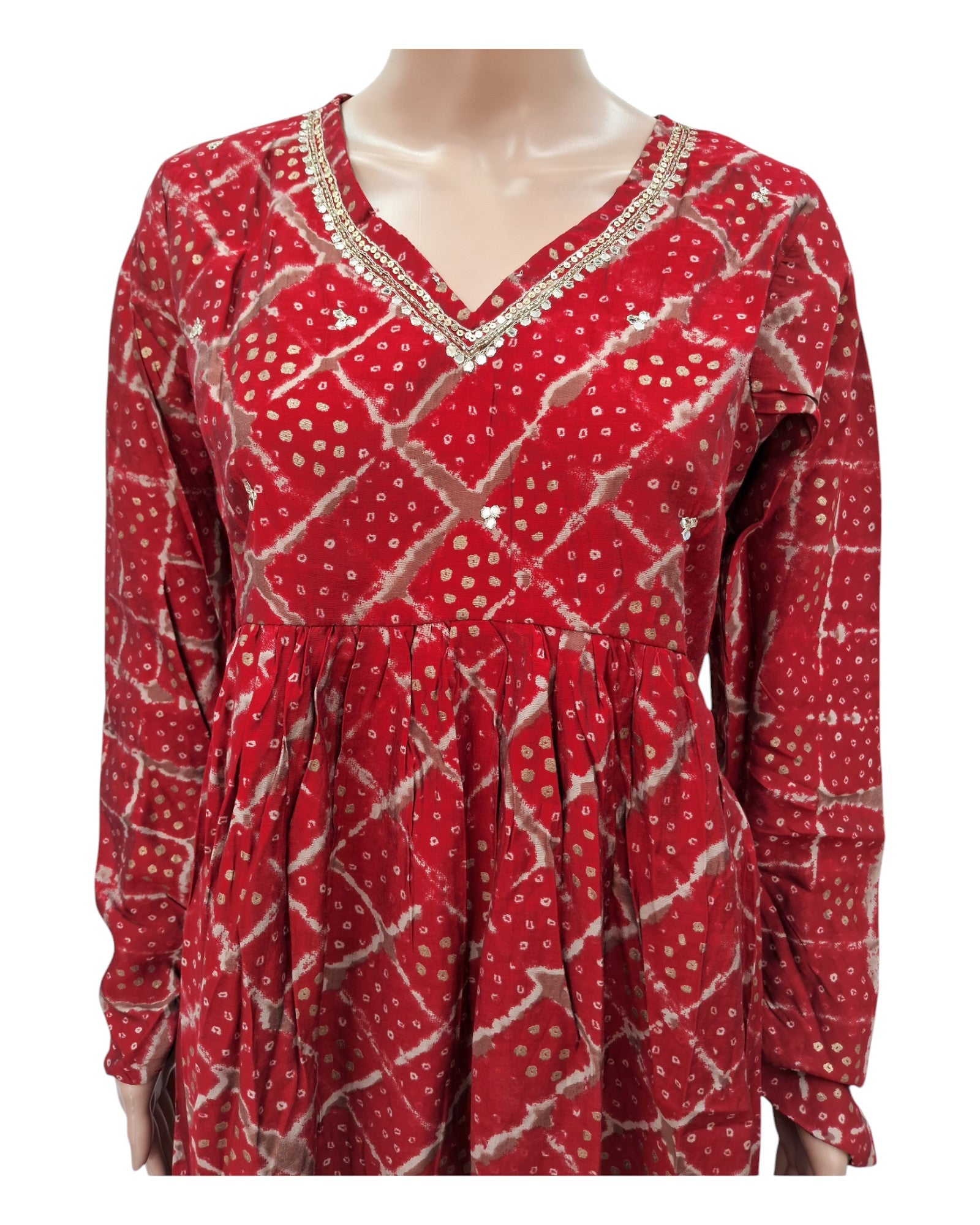 Buy Bandhini Printed Alia Nyra Cut Modal Muslin Kurta, Pallazo Pant & Dupatta Set in red – Tvahra