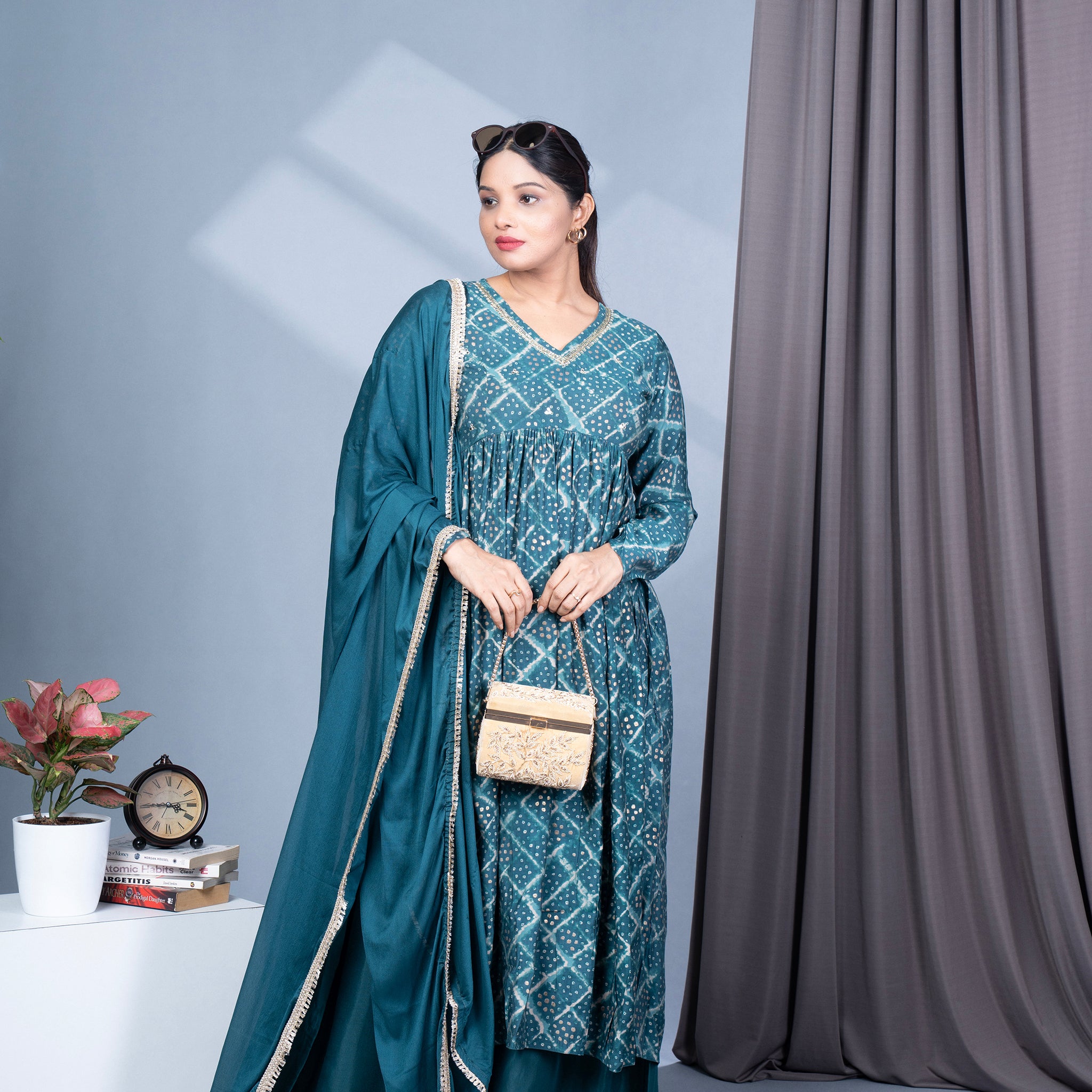 Bandhini Printed Alia Nyra Cut Modal Muslin Kurta, Pallazo Pant & Dupatta Set