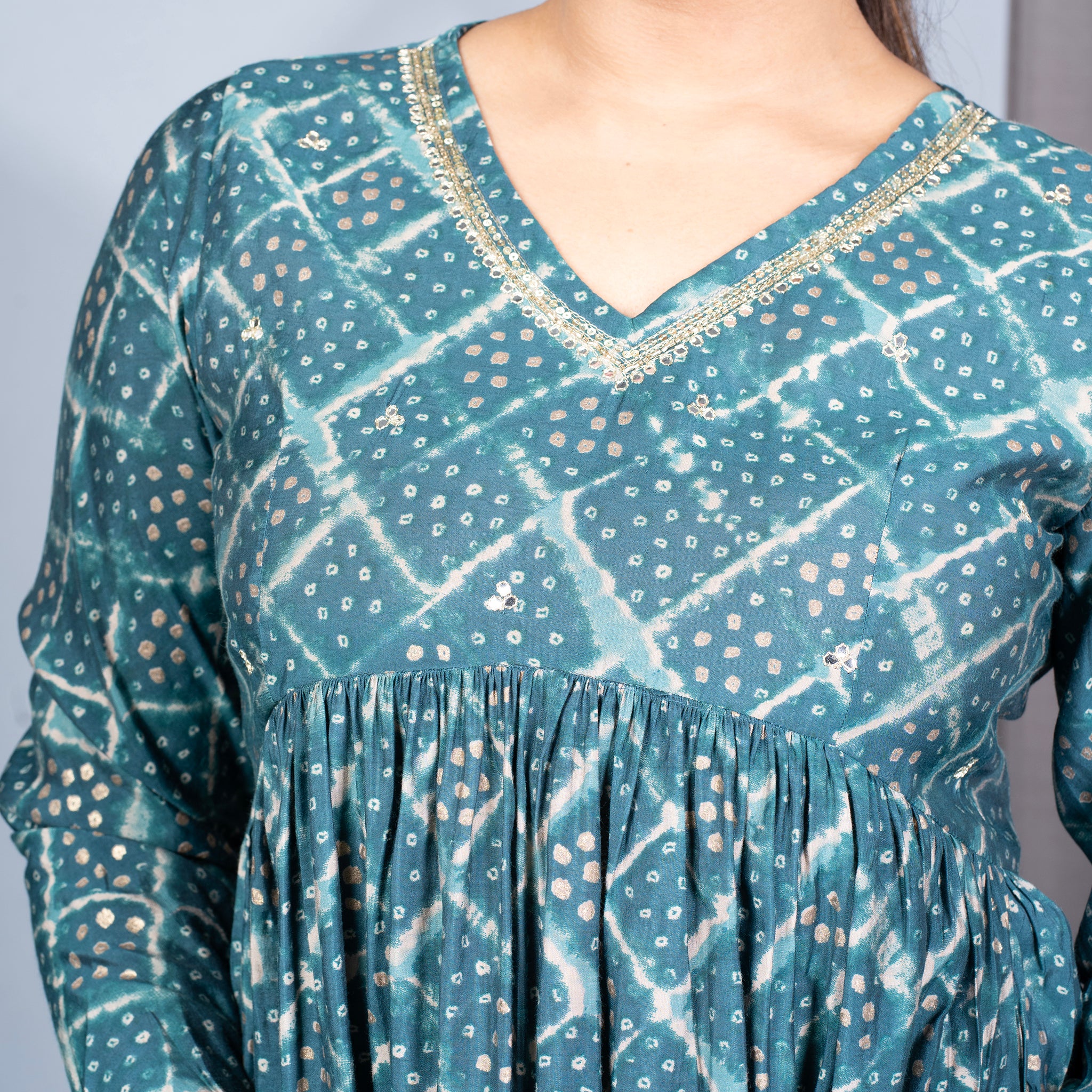 Bandhini Printed Alia Nyra Cut Modal Muslin Kurta, Pallazo Pant & Dupatta Set