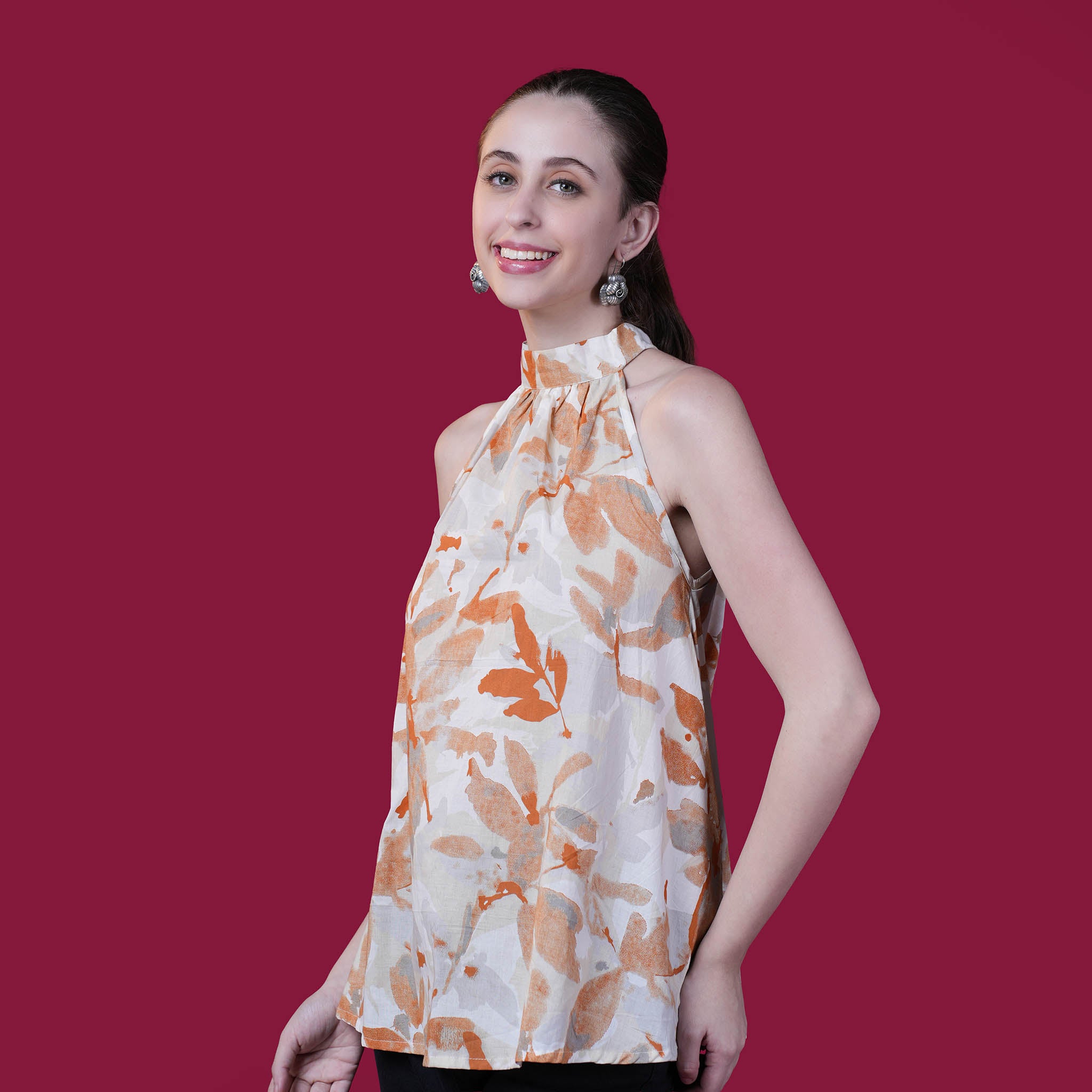 Halter Neck Flared Cotton Top