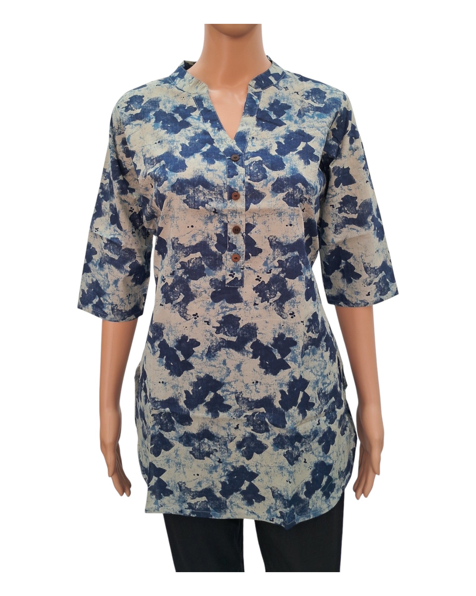 Buy Abstract Print Cotton Tunic With Asian Collar – Tvahra