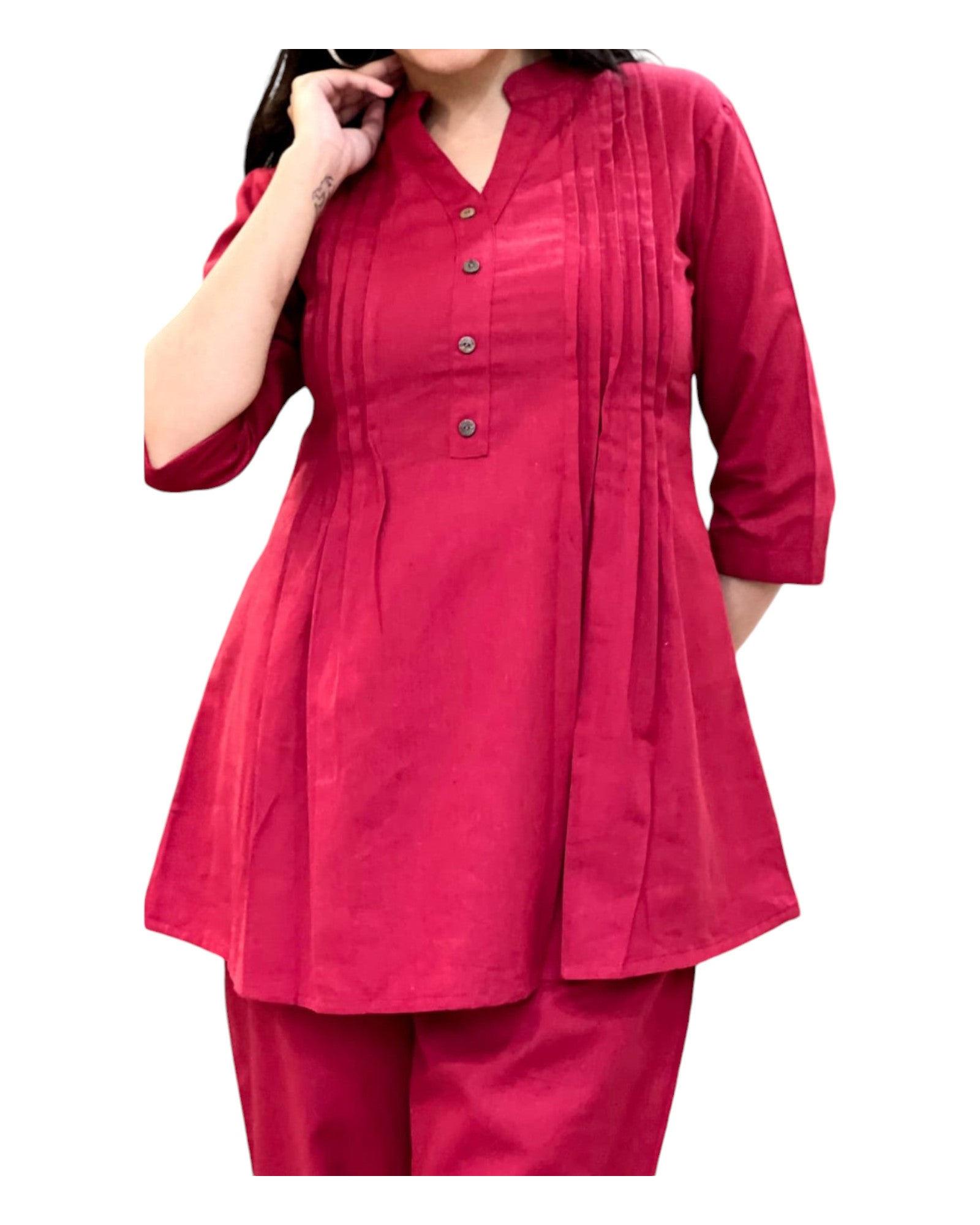 Buy Plain Chinese Collar Flex Cotton Co-Ord Set – Tvahra