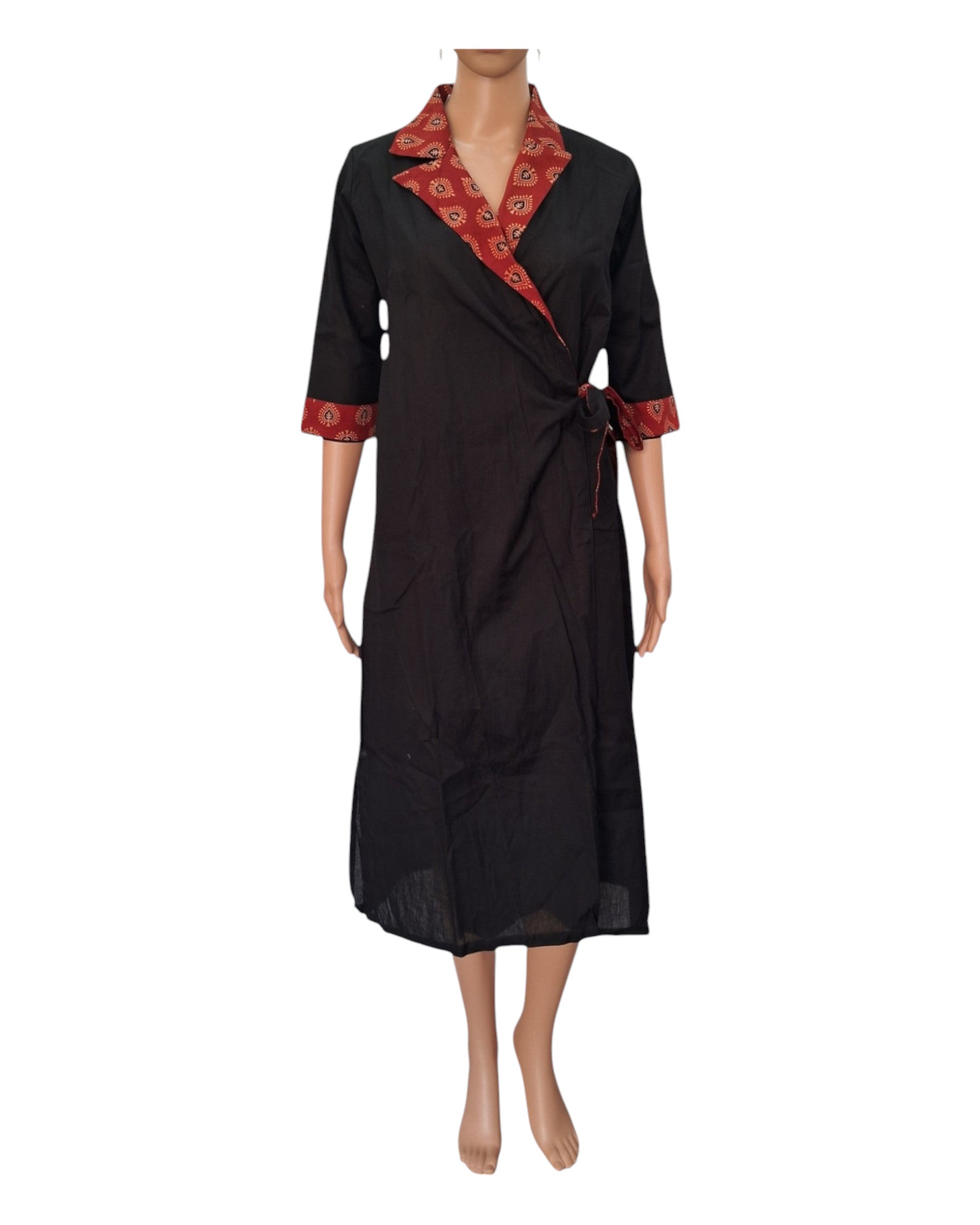 Buy Wrapper Dress With Collar Flex Cotton Ajrakh One Piece Dress in – Tvahra