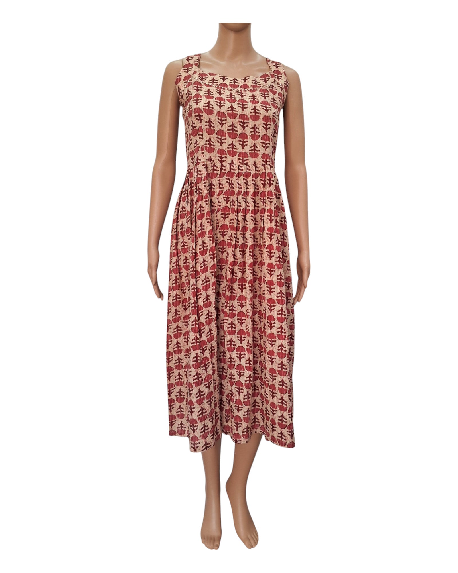 Buy Sleeveless Katha Cotton Dress With Katha Cotton Shrug – Tvahra