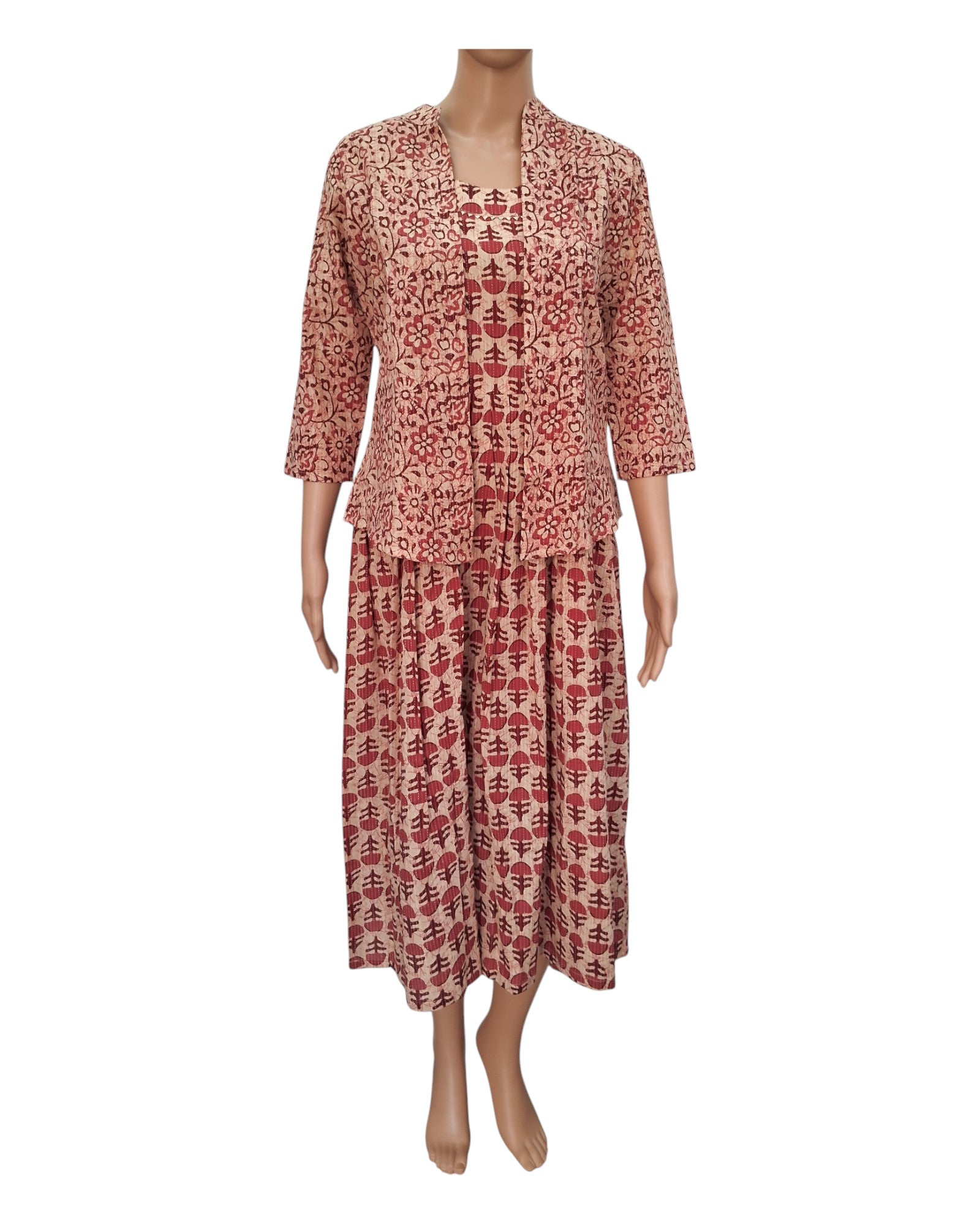 Buy Sleeveless Katha Cotton Dress With Katha Cotton Shrug – Tvahra