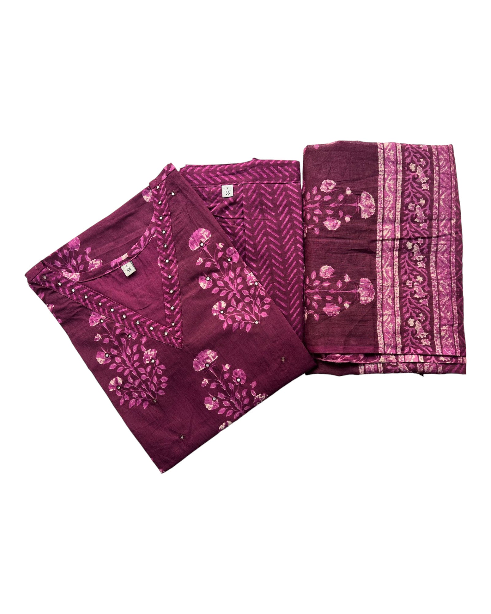 Buy Floral Printed V Neck Kurta With Mirror Work, Straight Pant And Dupatta Set – Tvahra