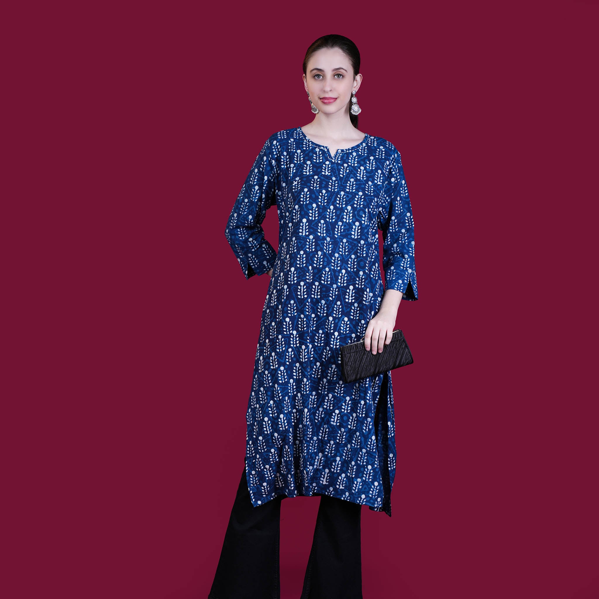 Indigo Dabu Print Cotton Kurta