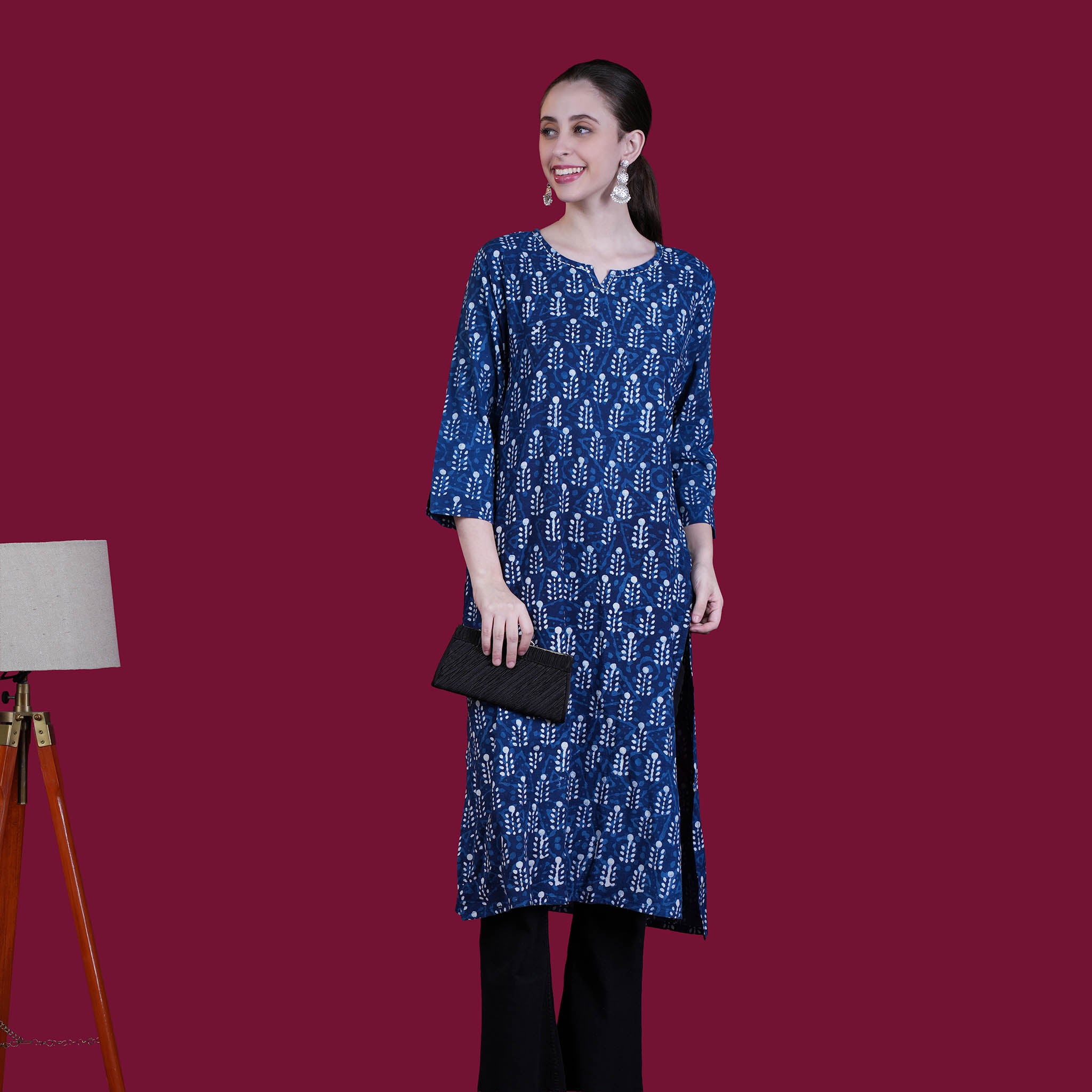 Indigo Dabu Print Cotton Kurta