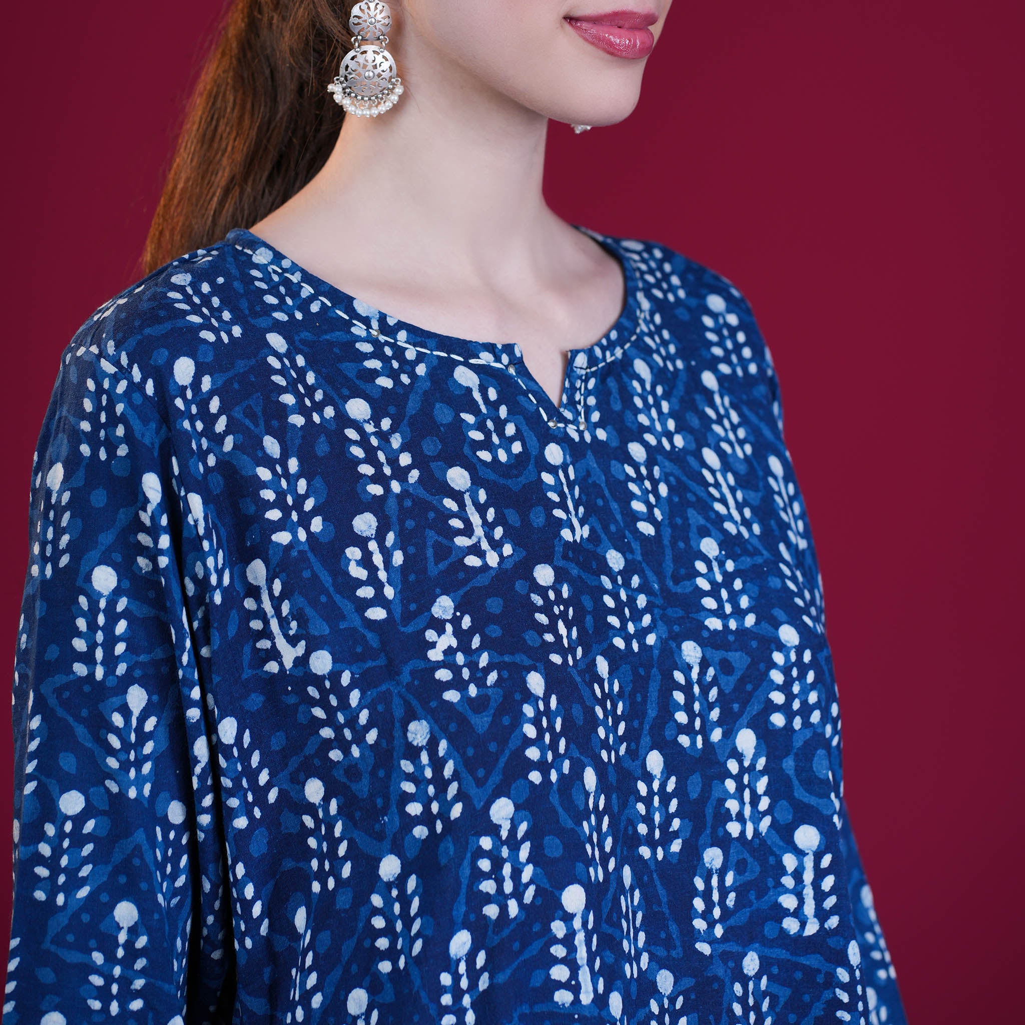 Indigo Dabu Print Cotton Kurta