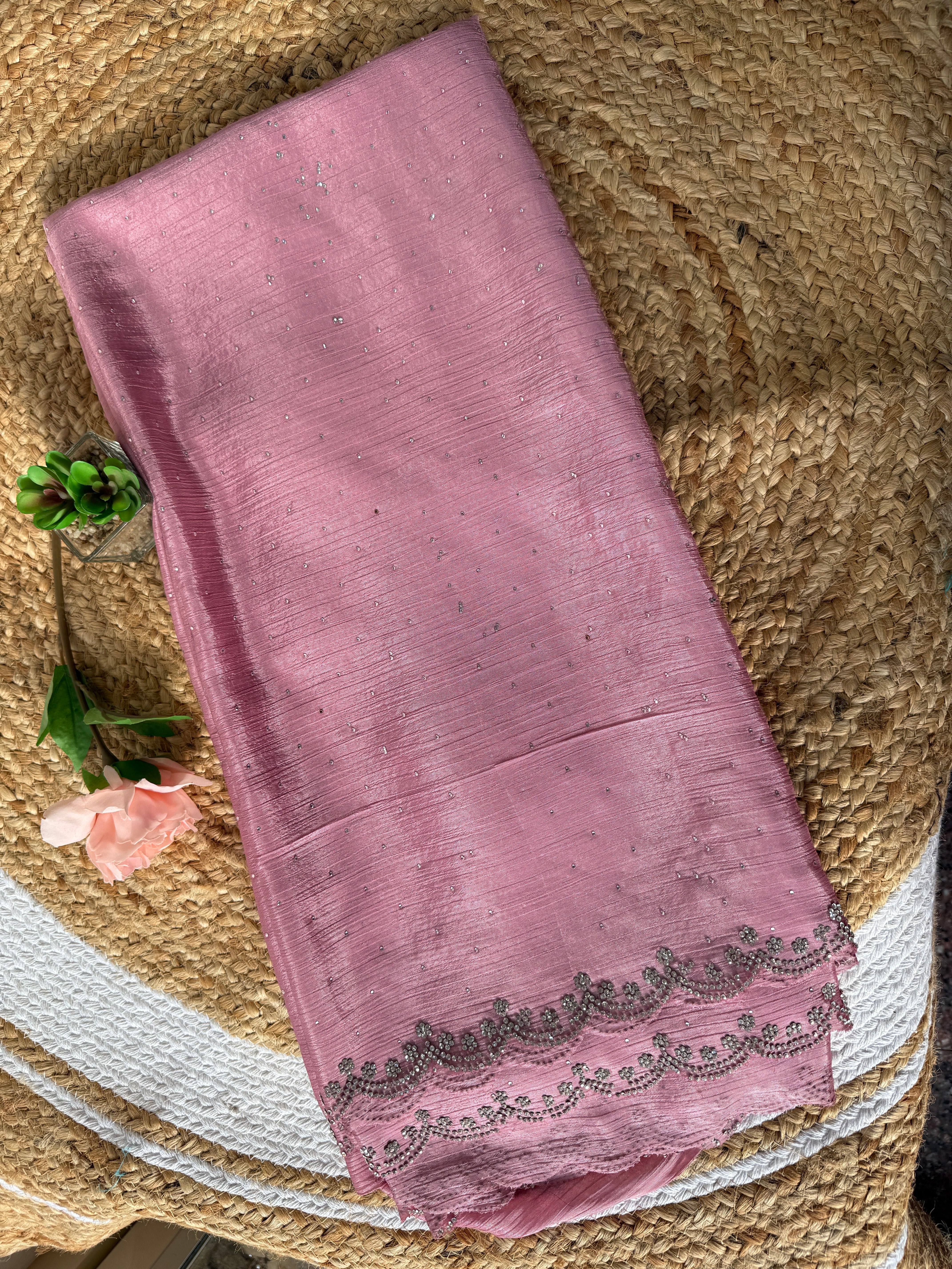 Stone Work Scallop Chinon Saree