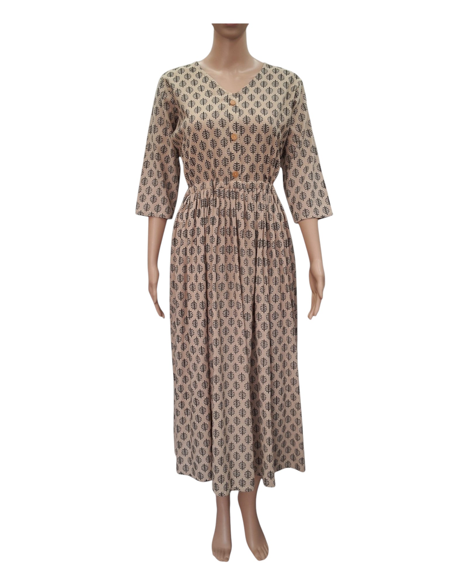 Buy Ajrakh Print With Adjustible String Cotton One Piece Dress in off – Tvahra