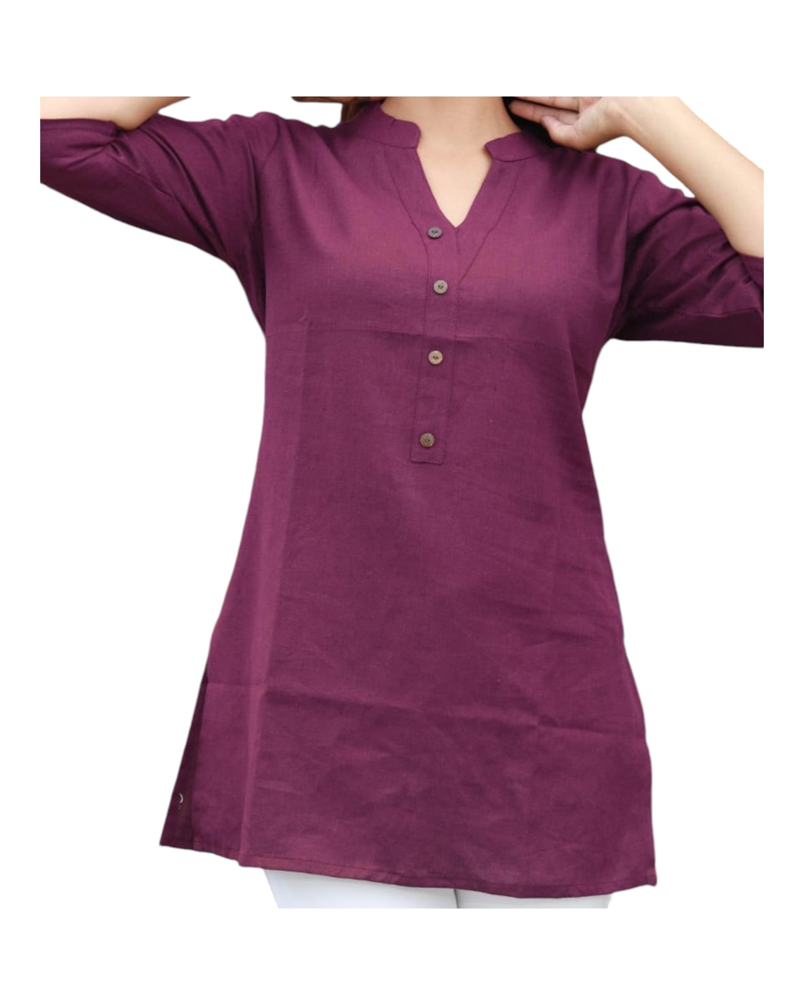 Asian Collar Flex Cotton Tunic - Wine