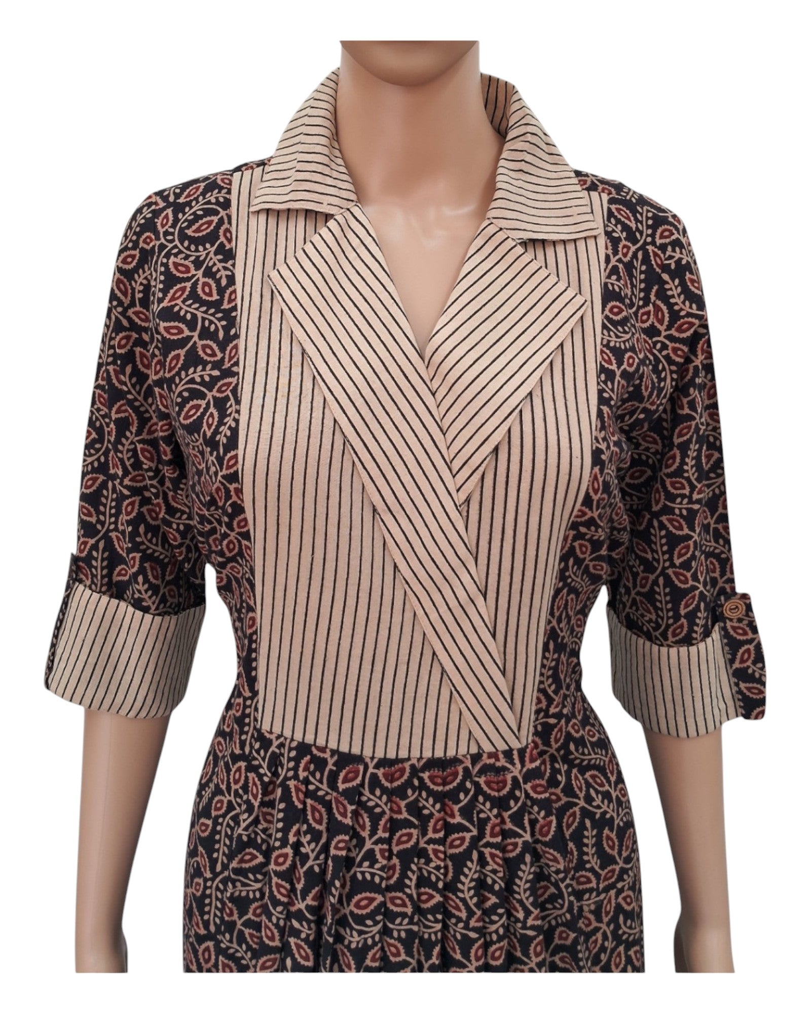 Buy Ajrakh Coat Collar Cotton One Piece Dress – Tvahra
