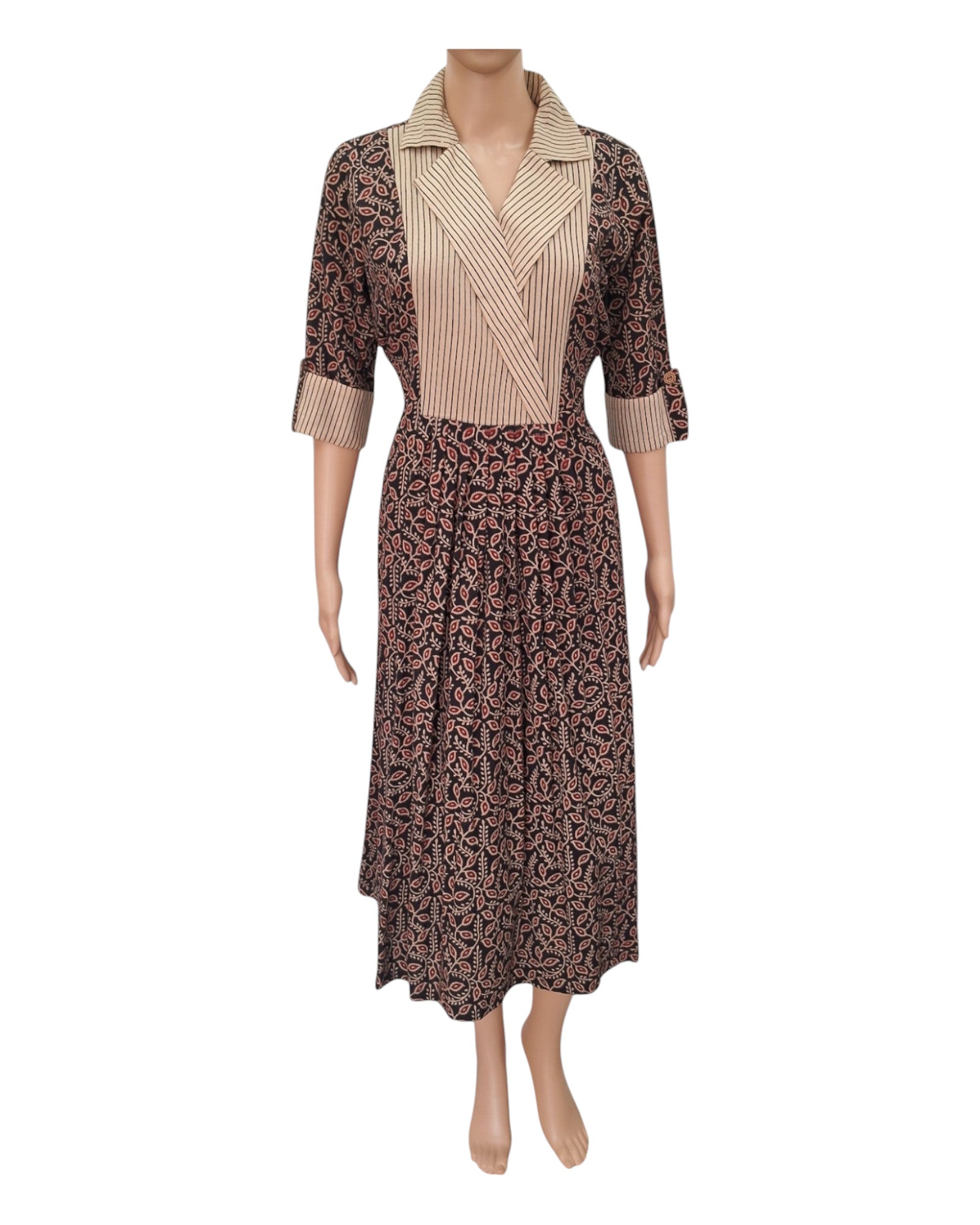 Buy Ajrakh Coat Collar Cotton One Piece Dress – Tvahra