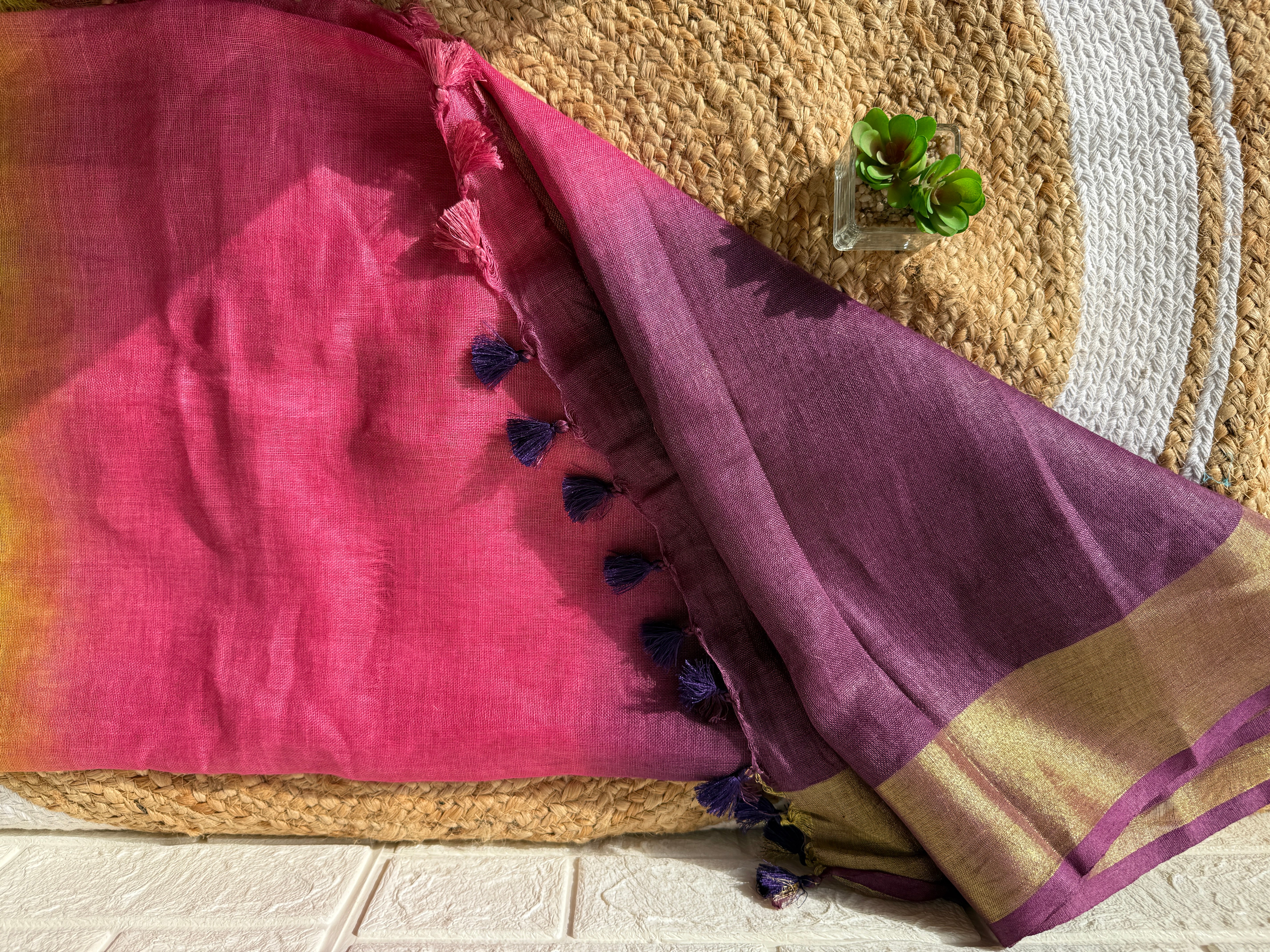 Multi-color Pure Linen Saree