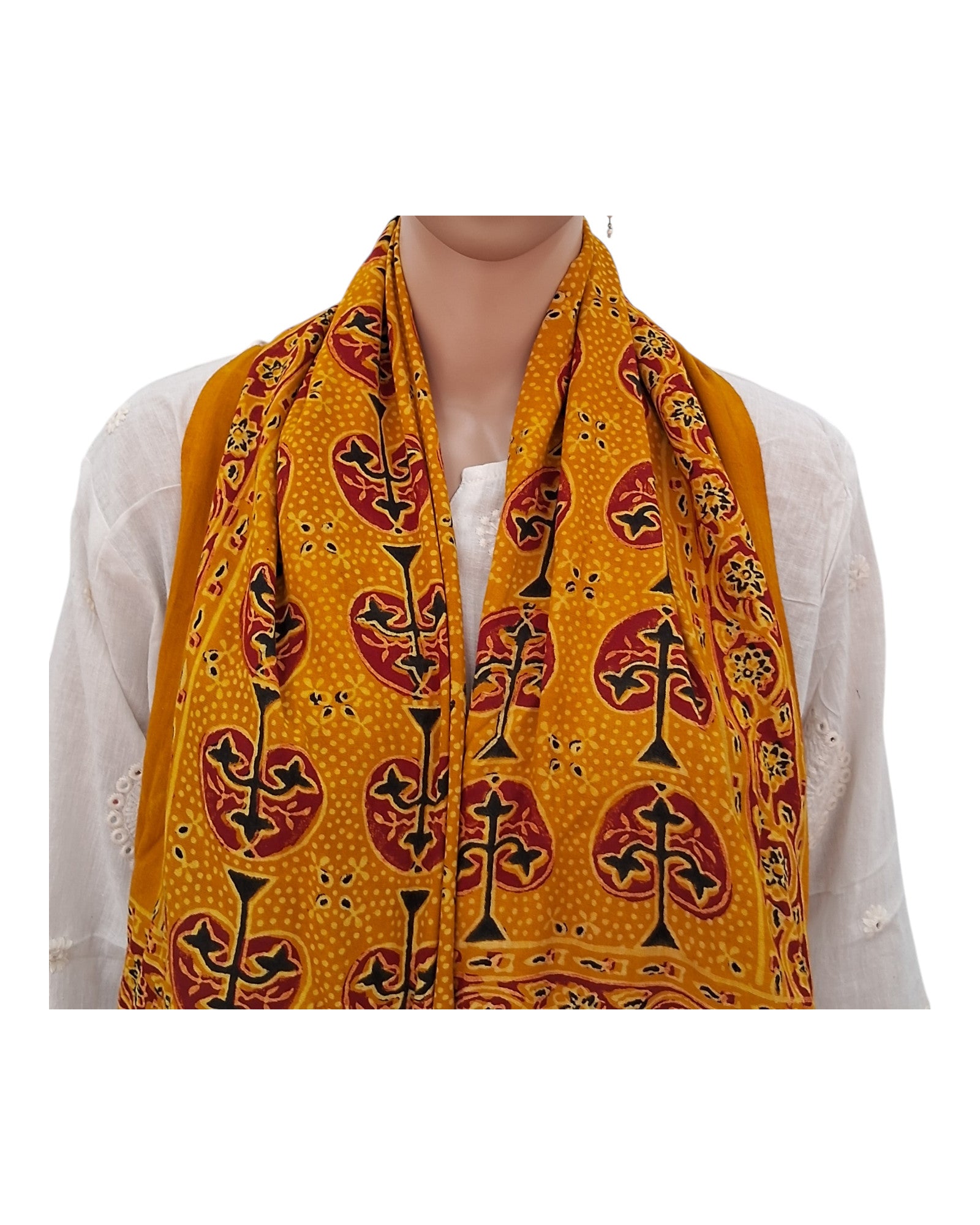 Buy Ajrakh Printed Rayon Stole in mustard – Tvahra