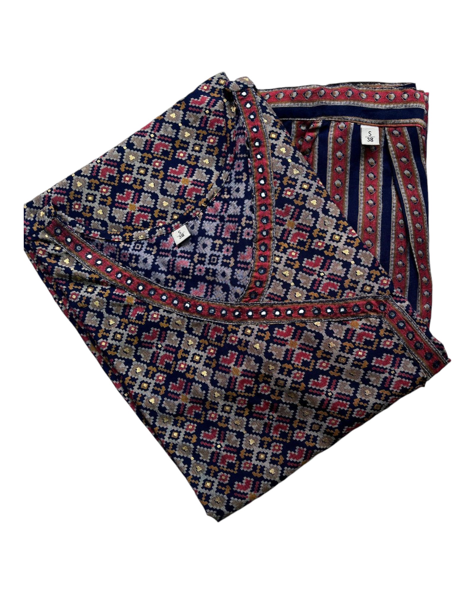 Buy Angrakha Style Muslin Kurta Pant Set With Mirror Work & Foil – Tvahra
