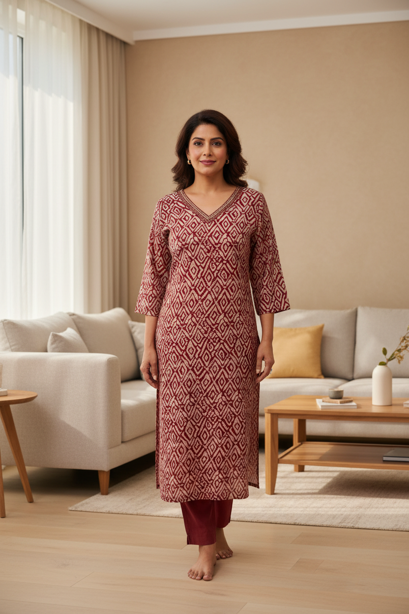 V-Neck Chanderi Kurta Pant Dupatta Set With Sequin & CutDana Work