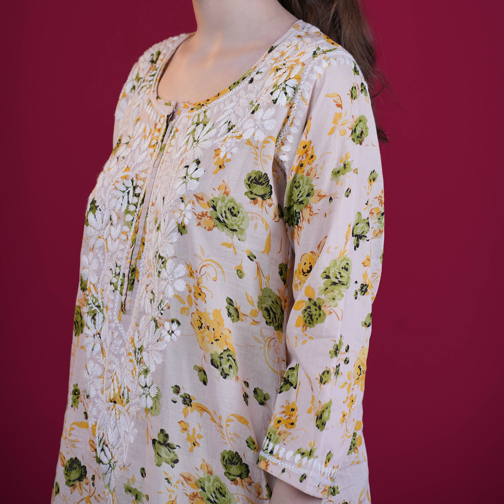 Printed Mul Cotton Chikankari Kurta