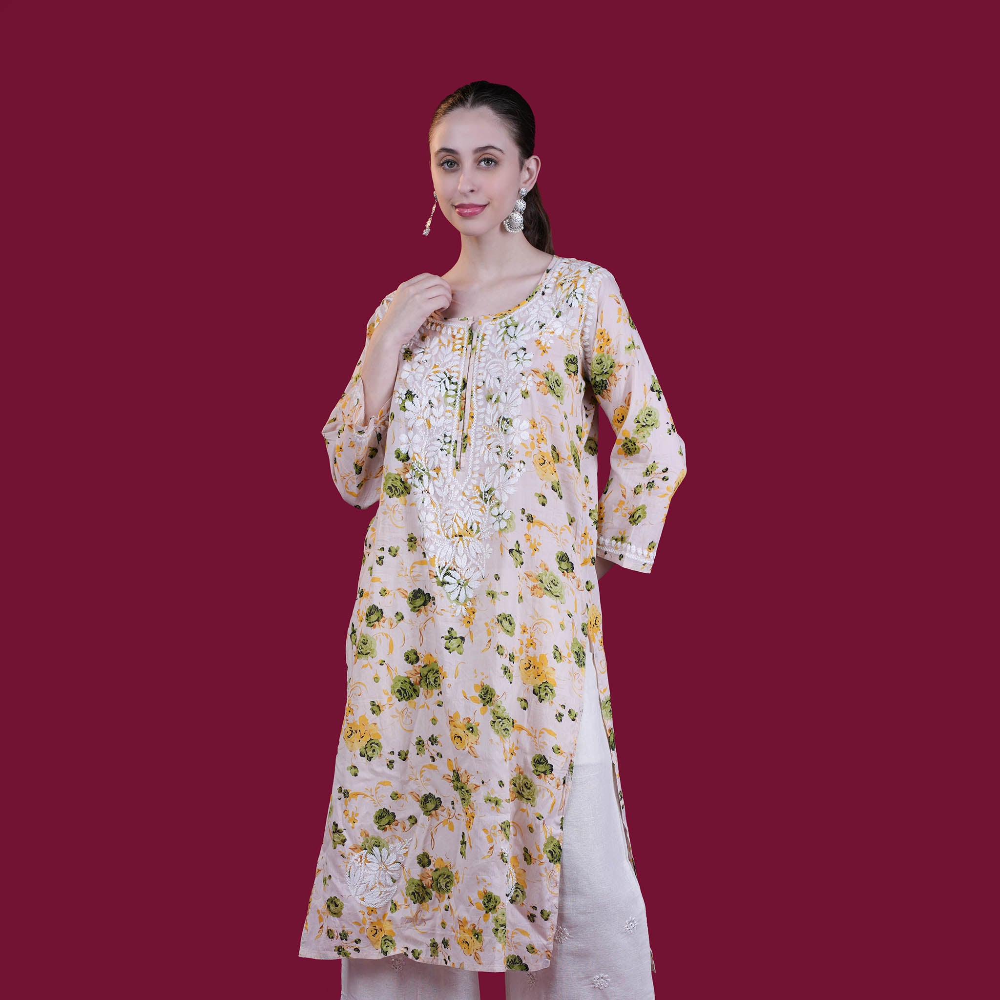 Printed Mul Cotton Chikankari Kurta