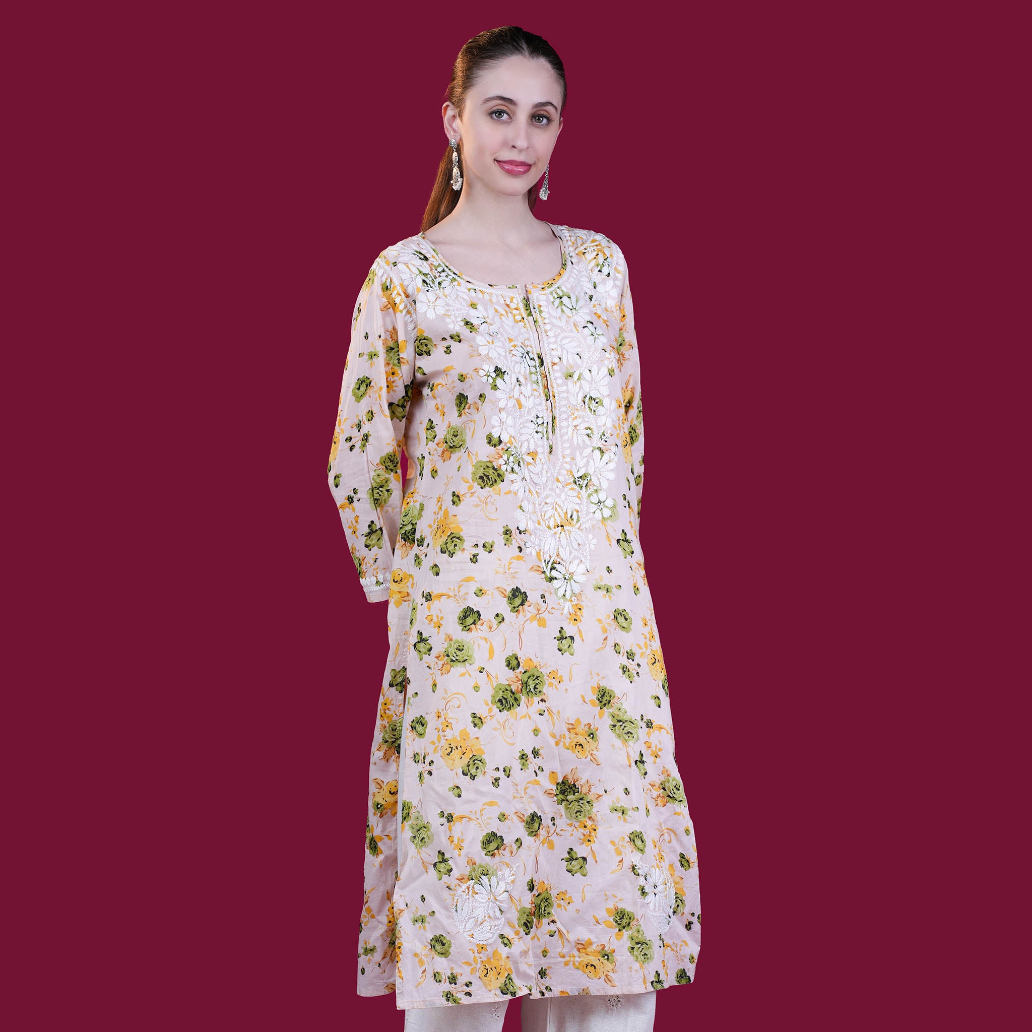 Printed Mul Cotton Chikankari Kurta