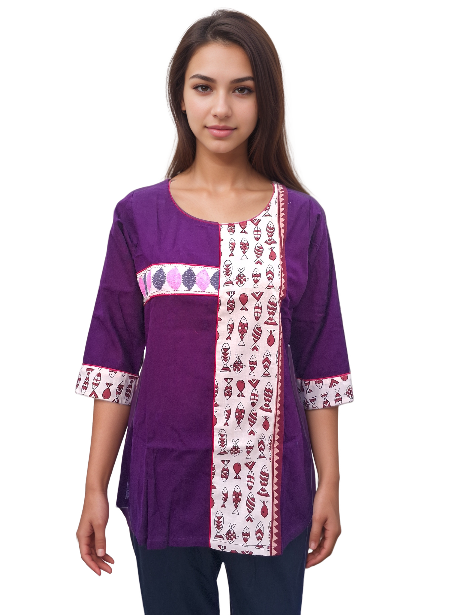 Kantha Work Cotton Designer Tunic With Dabu Patchwork