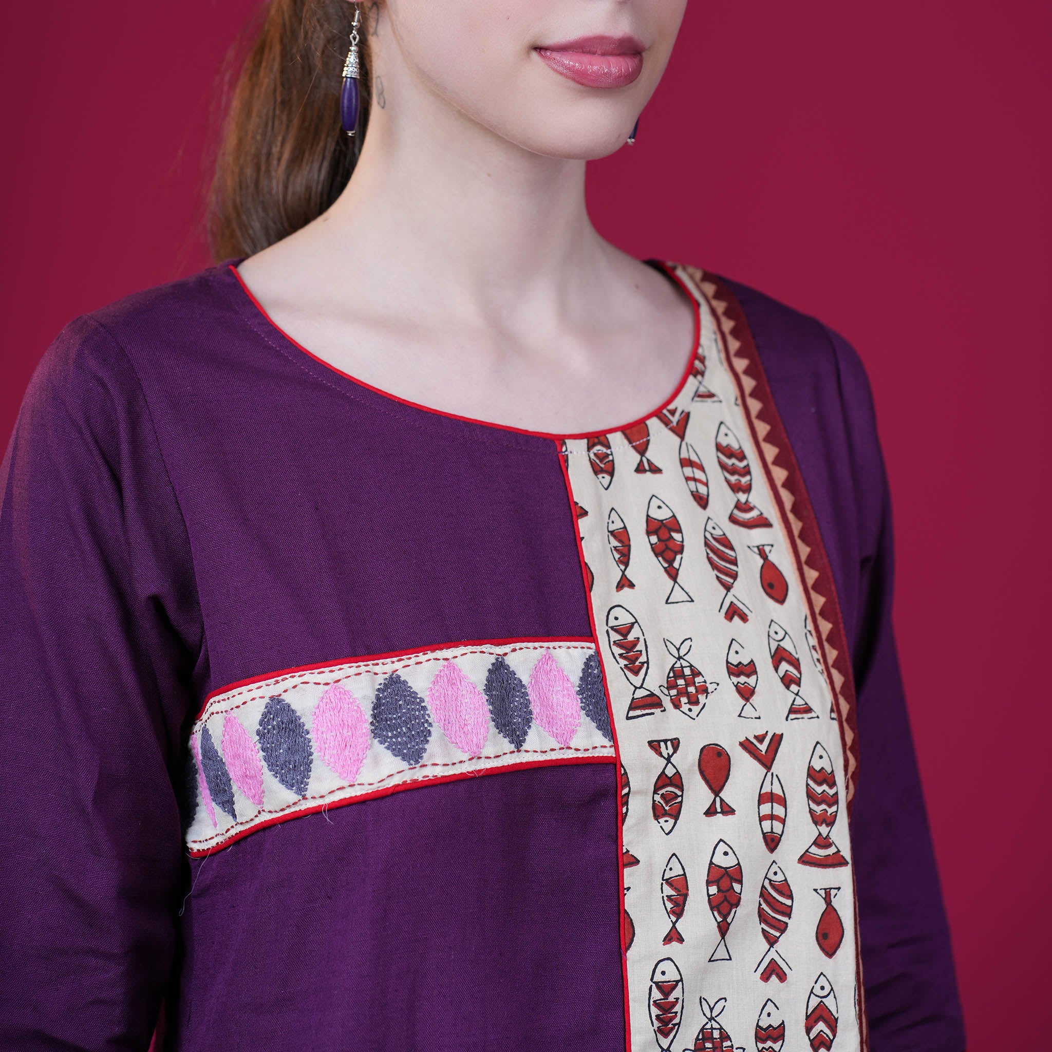 Kantha Work Cotton Designer Tunic With Dabu Patchwork