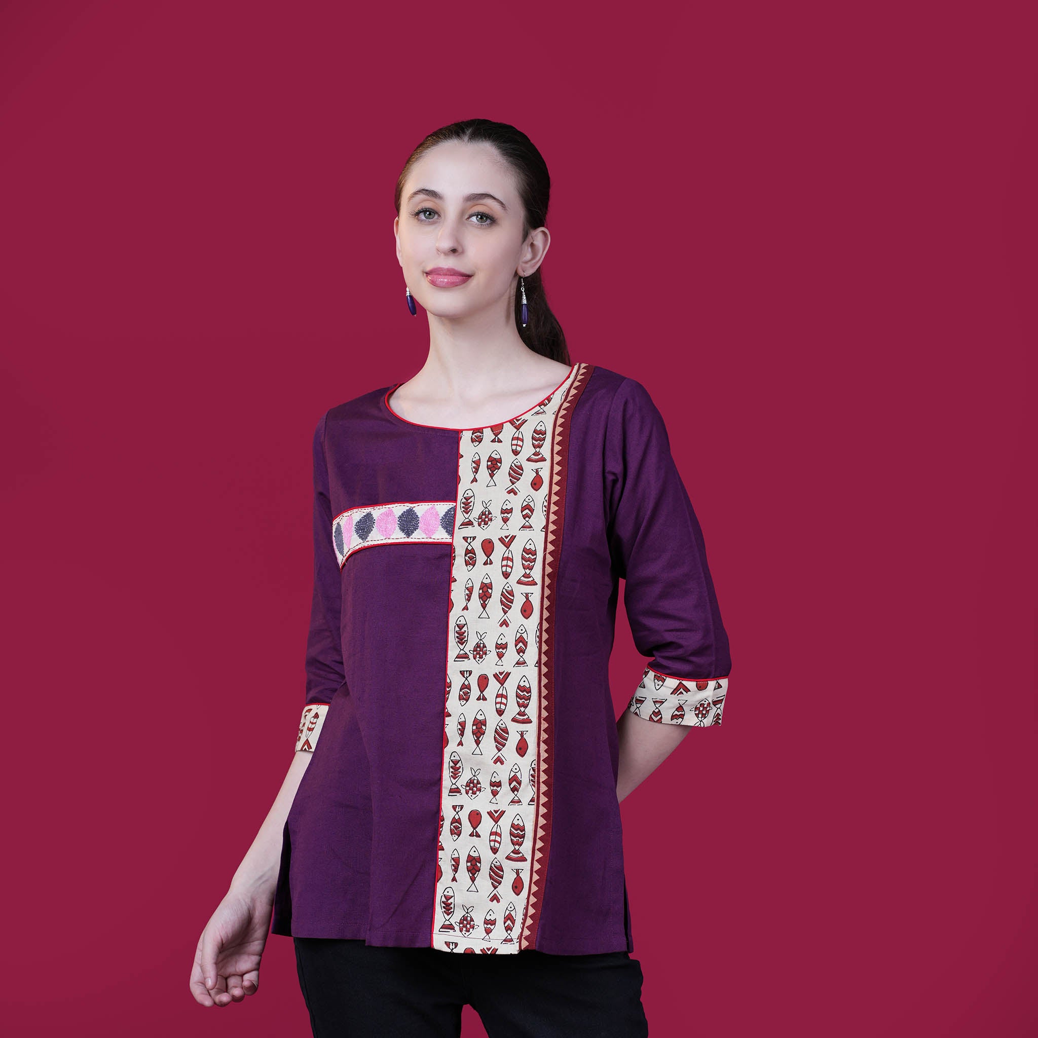 Kantha Work Cotton Designer Tunic With Dabu Patchwork