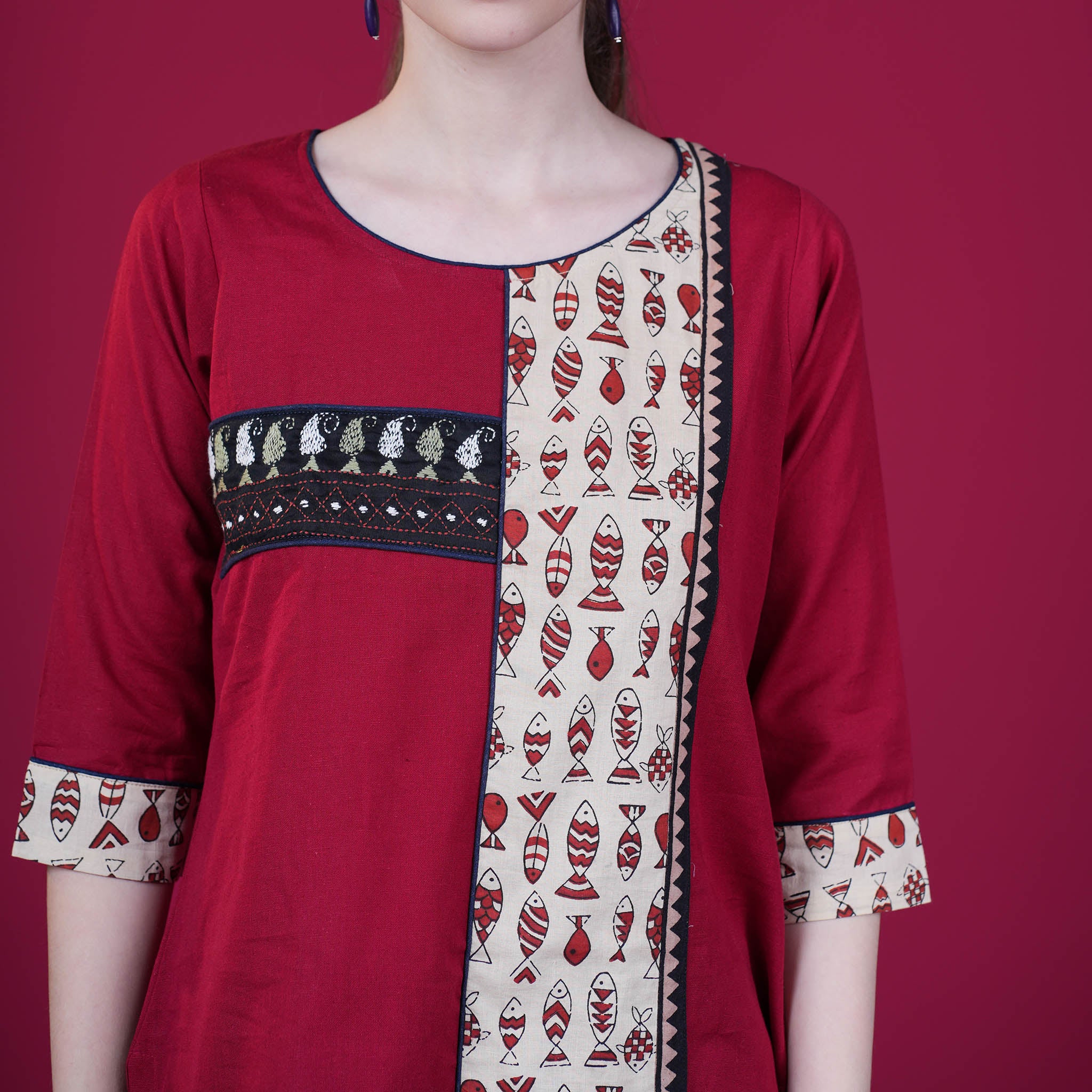 Kantha Work Cotton Designer Tunic With Dabu Patchwork