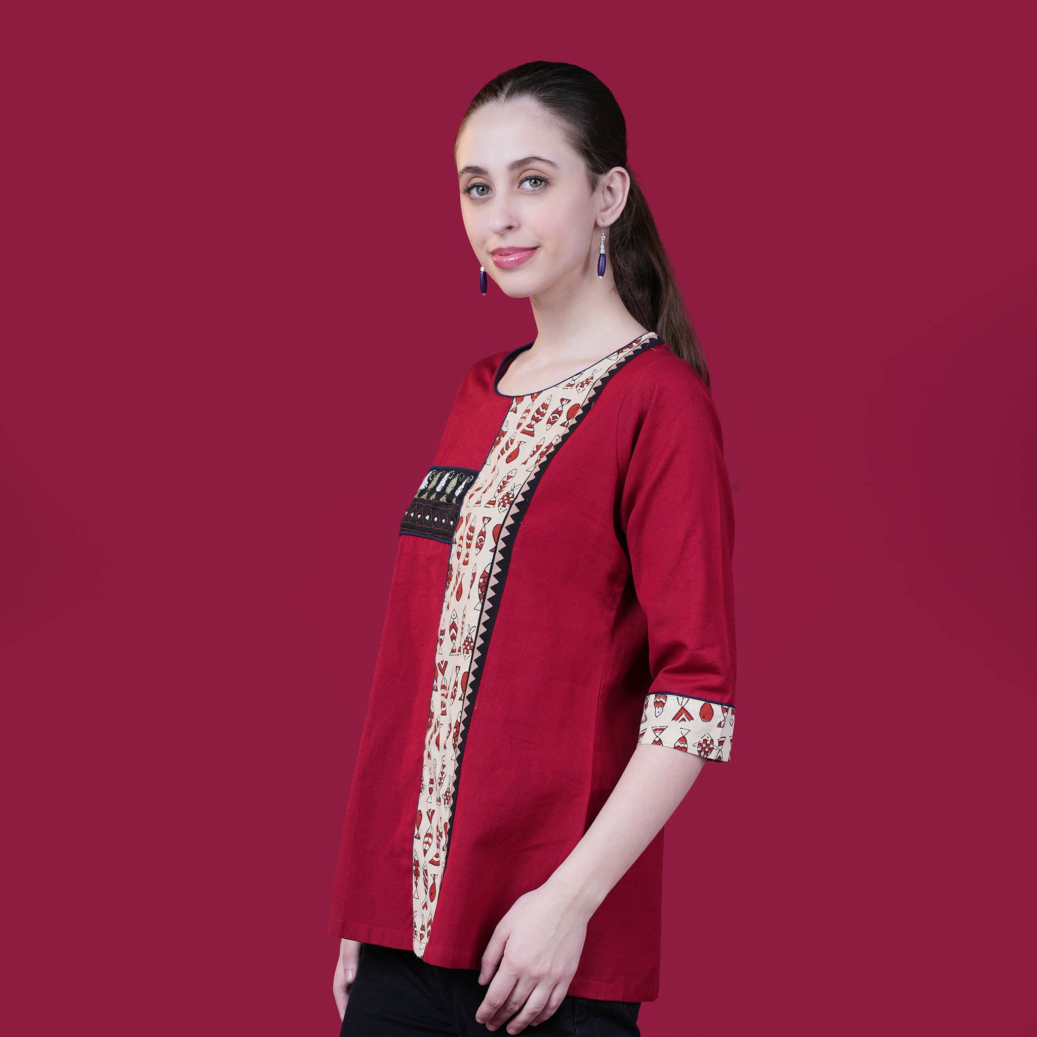 Kantha Work Cotton Designer Tunic With Dabu Patchwork