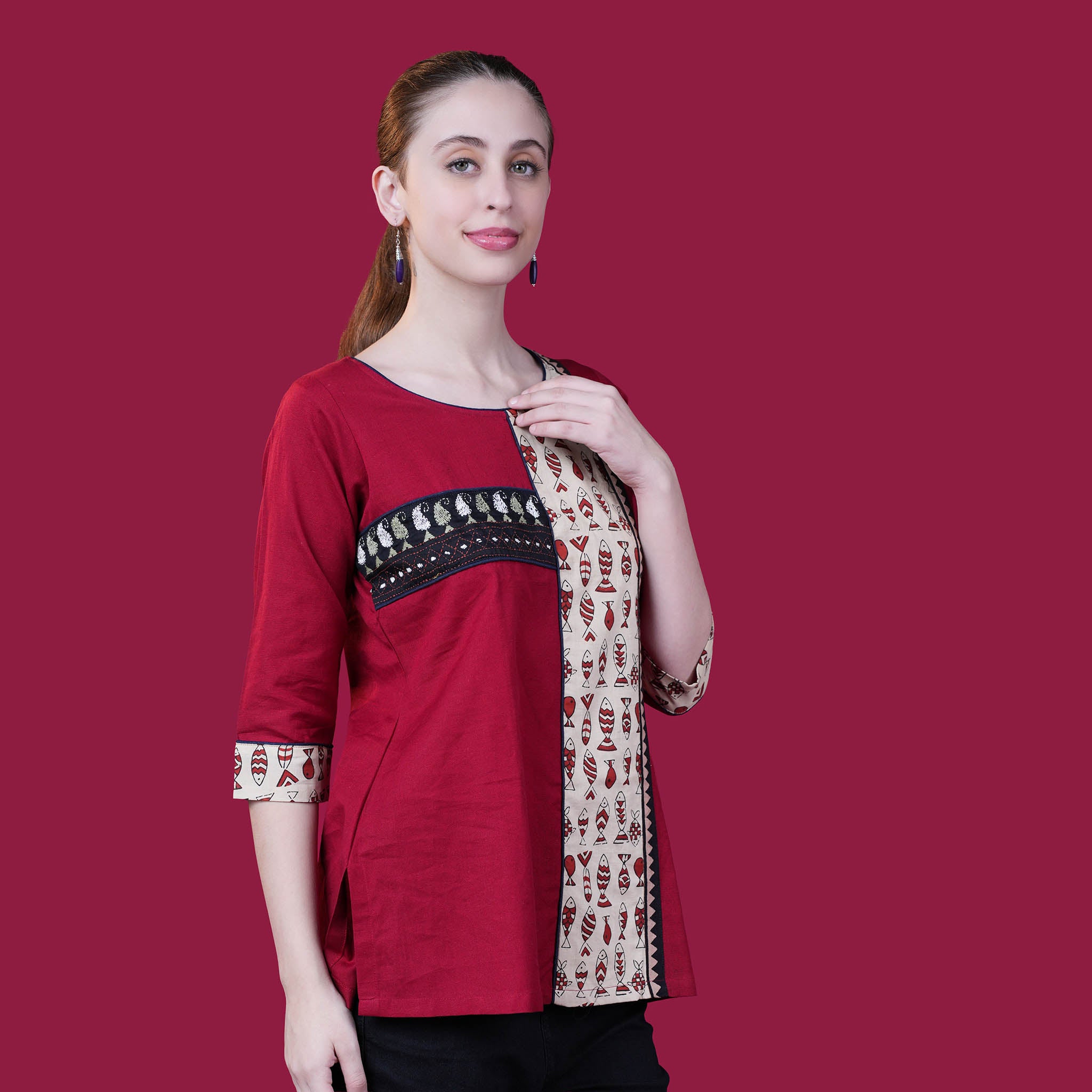 Kantha Work Cotton Designer Tunic With Dabu Patchwork