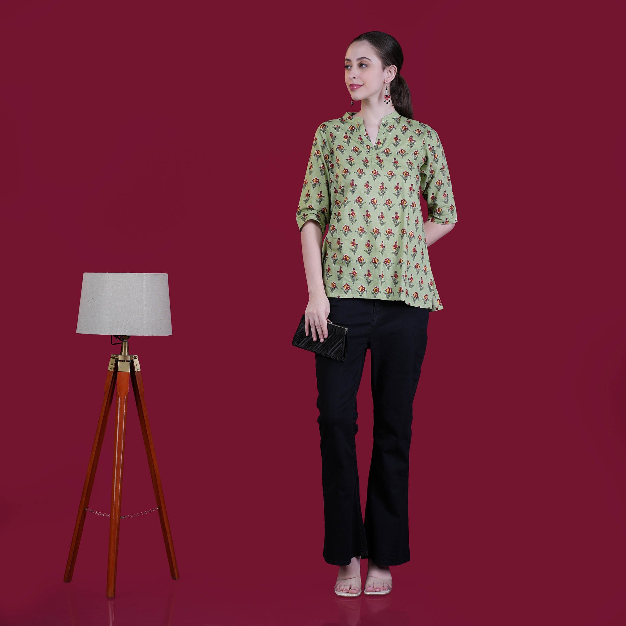 Printed Cotton Tunic - Light Green