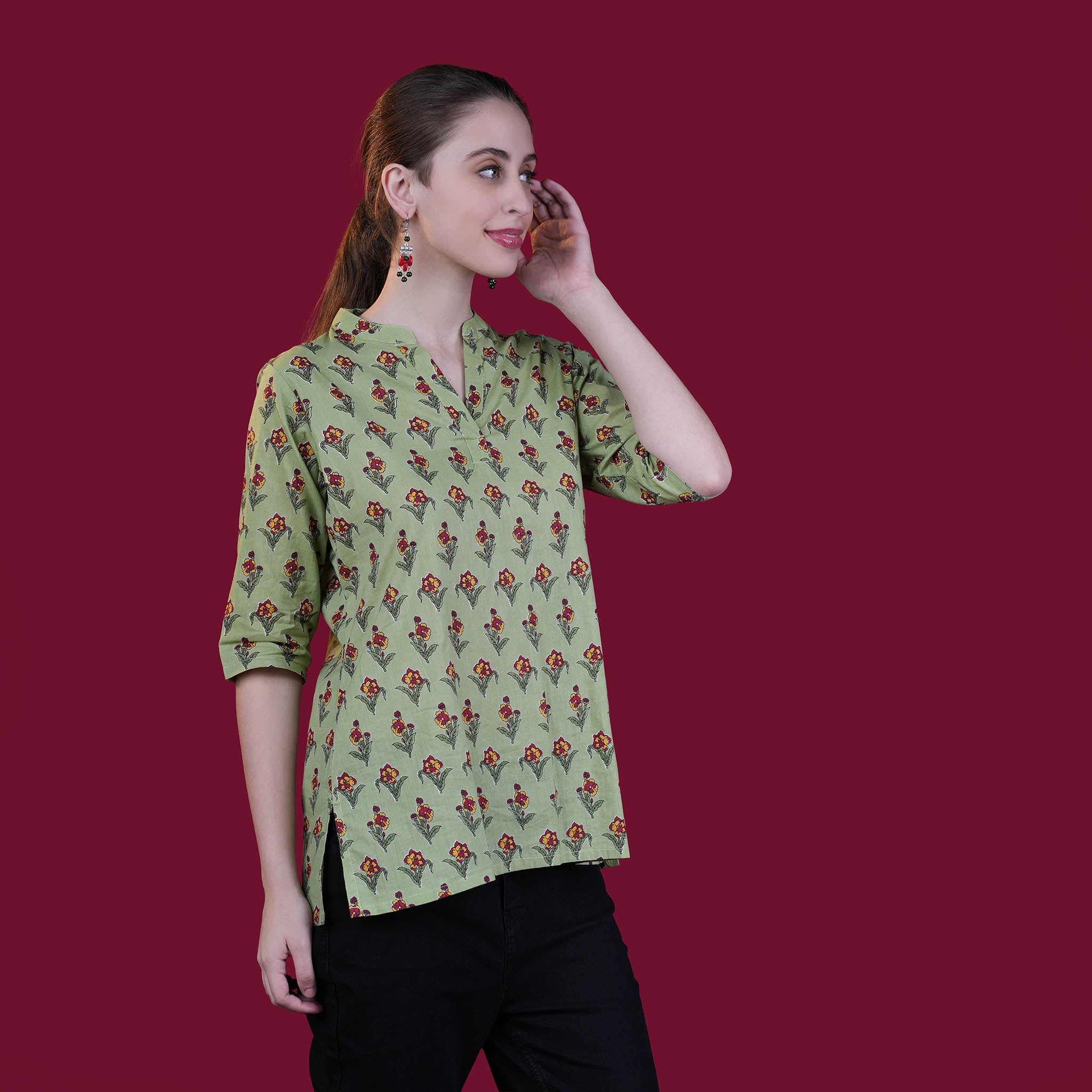 Printed Cotton Tunic - Light Green