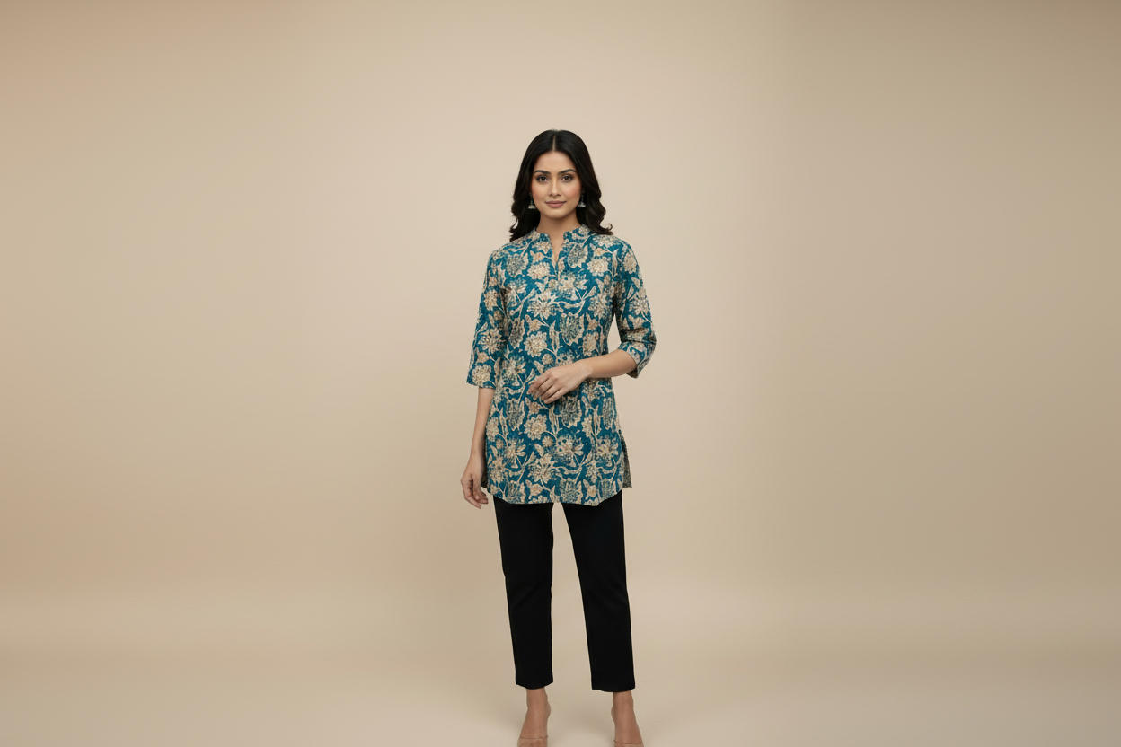 Printed Cotton Tunic - Blue