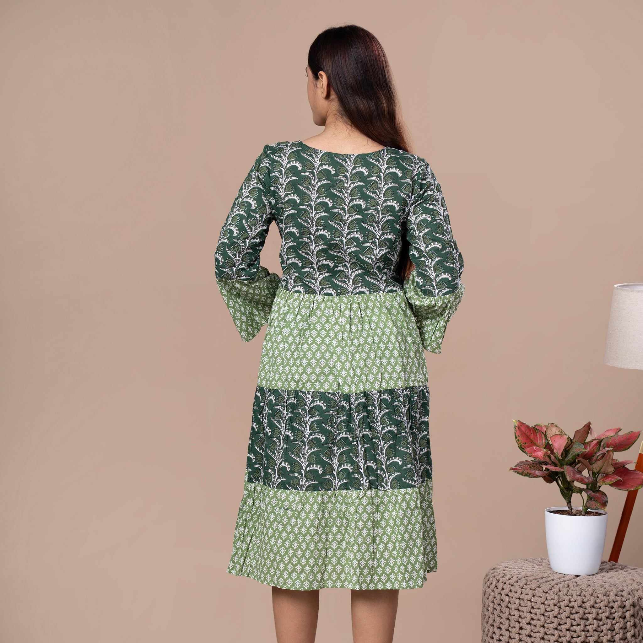 Bagru Print Cotton One Piece Frill Dress