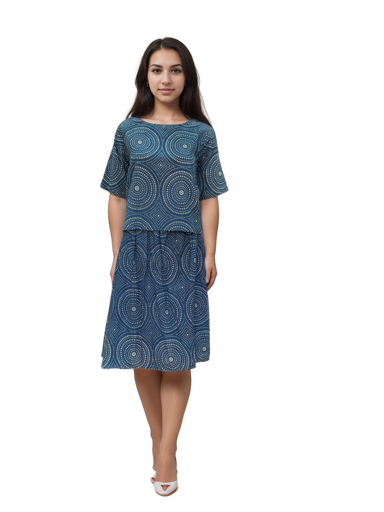 Indigo Cotton Skirt And Top Co-Ord Set