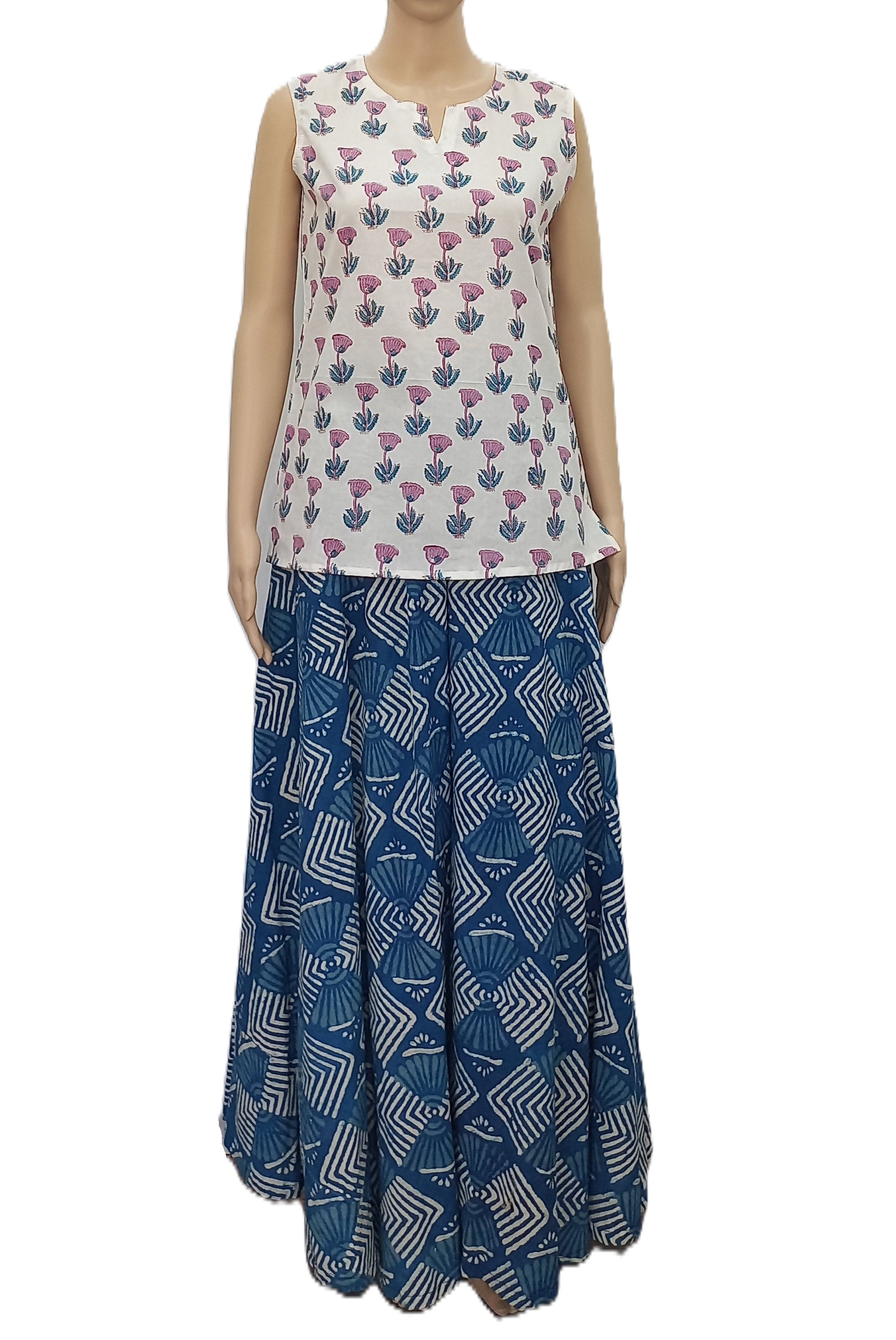 Indigo Dabu Print Cotton Skirt