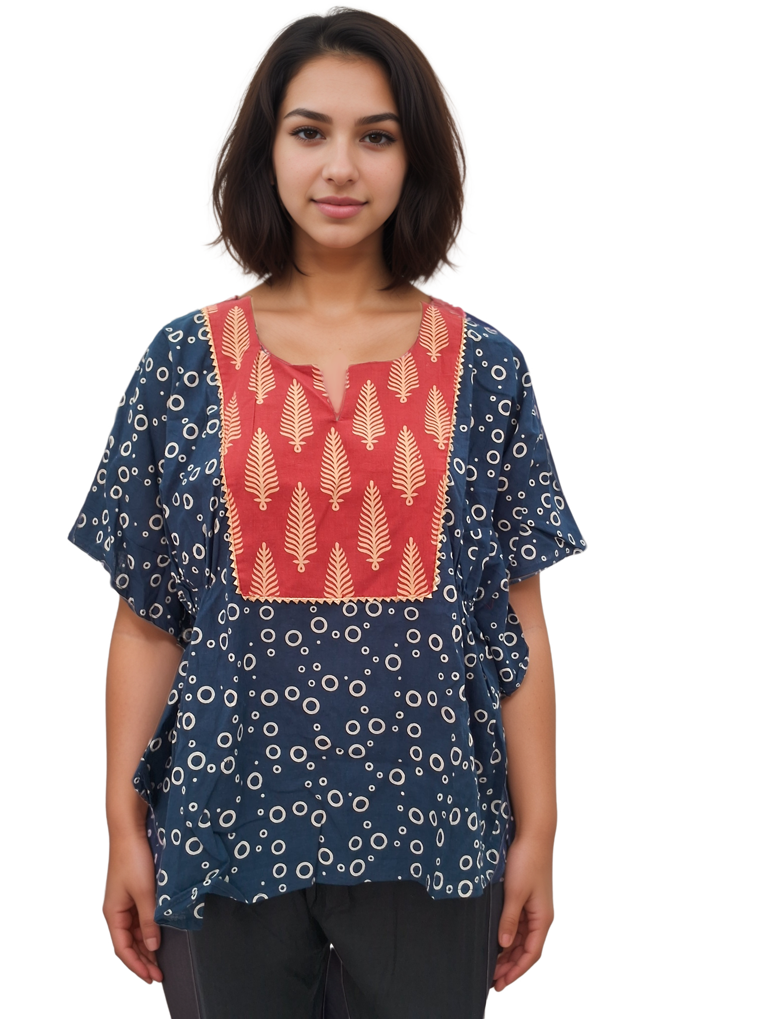 Free Style Loose Fit Crop Top With Panel - Blue