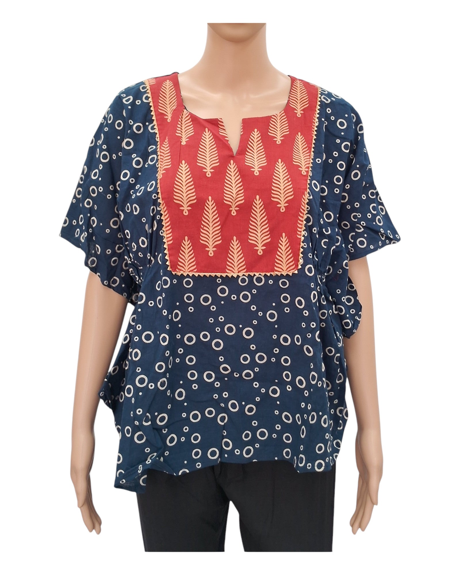 Free Style Loose Fit Crop Top With Panel - Blue