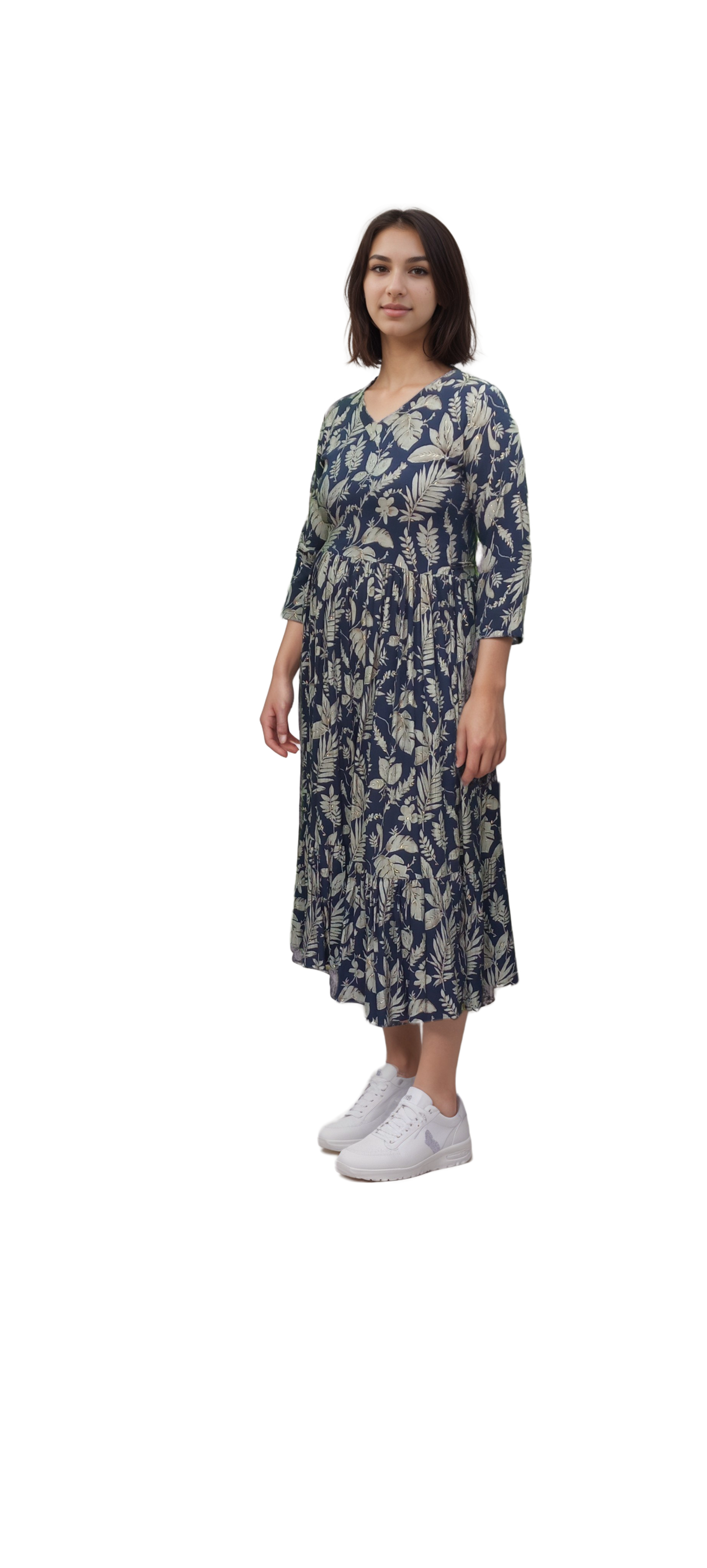 Buy Digital Floral Print Rayon Crepe One Piece Dress in navy – Tvahra