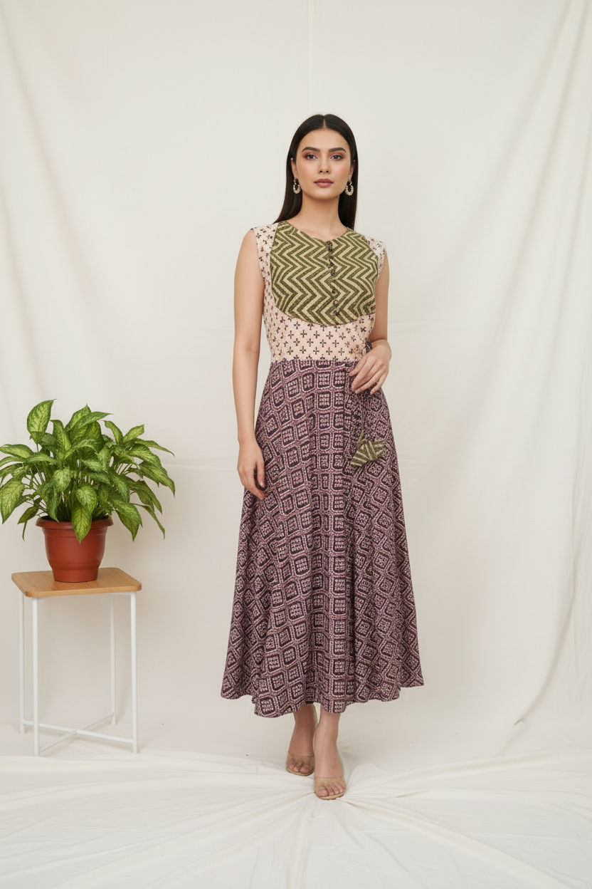 Designer Cotton Sleeveless One Piece Dress