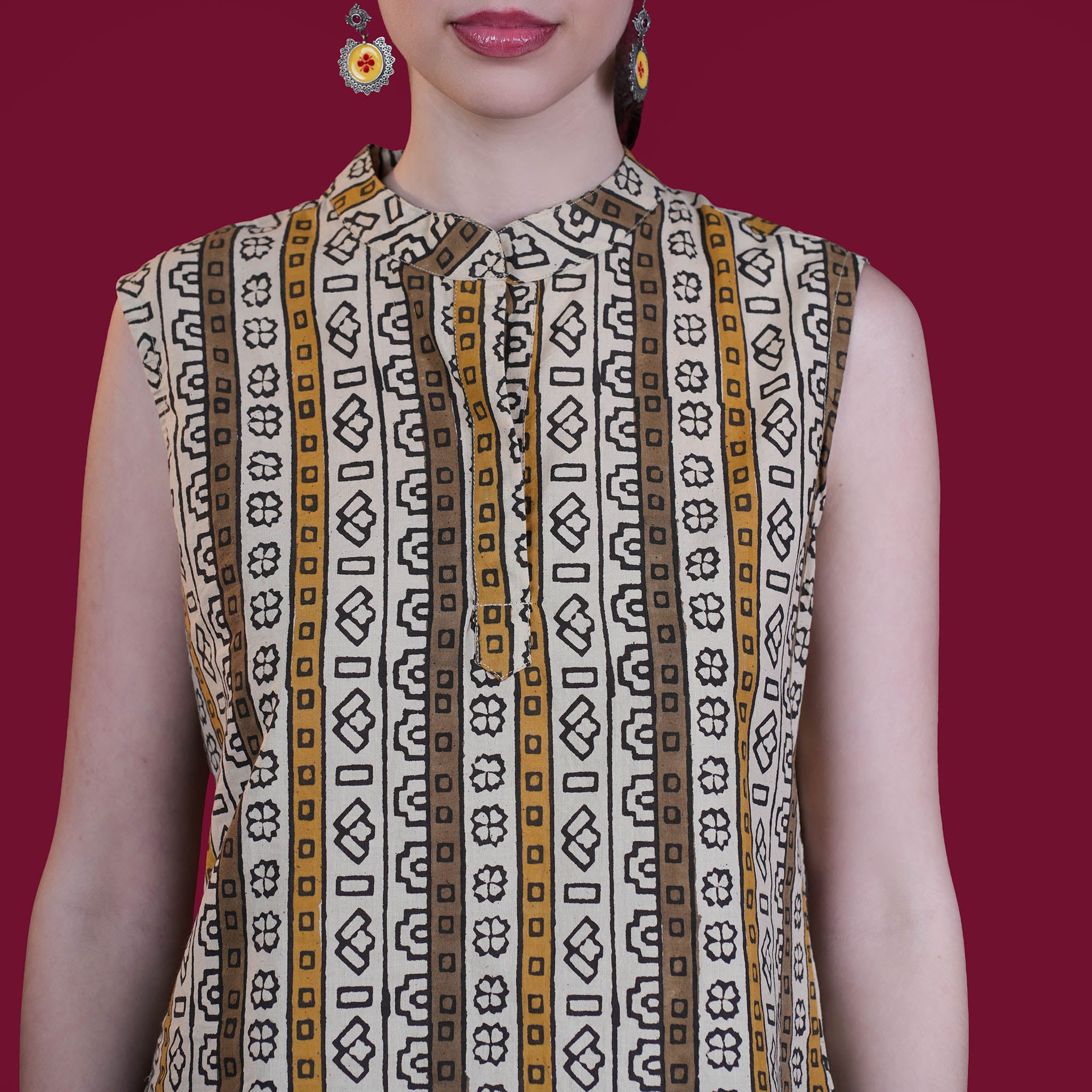 High Neck Sleeveless Cotton Short Top