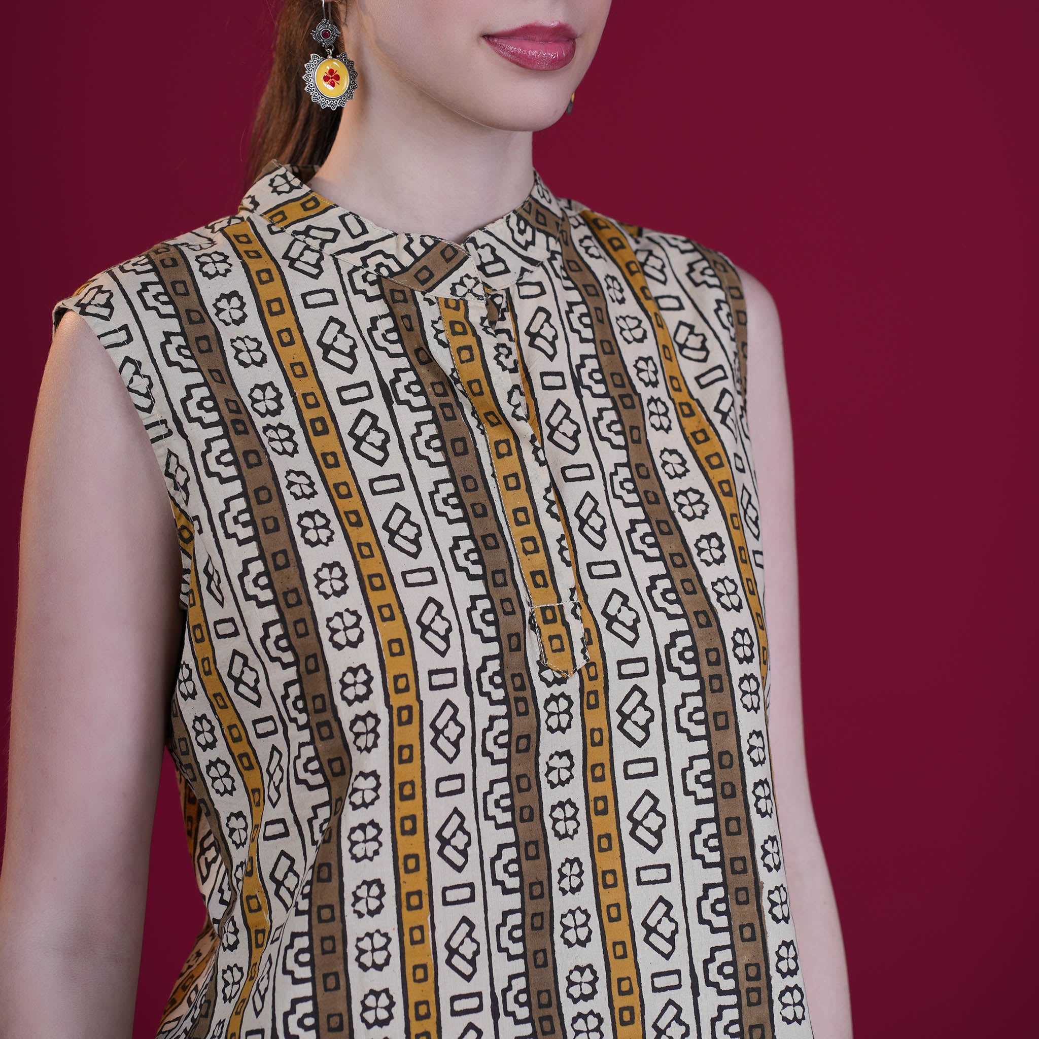 High Neck Sleeveless Cotton Short Top