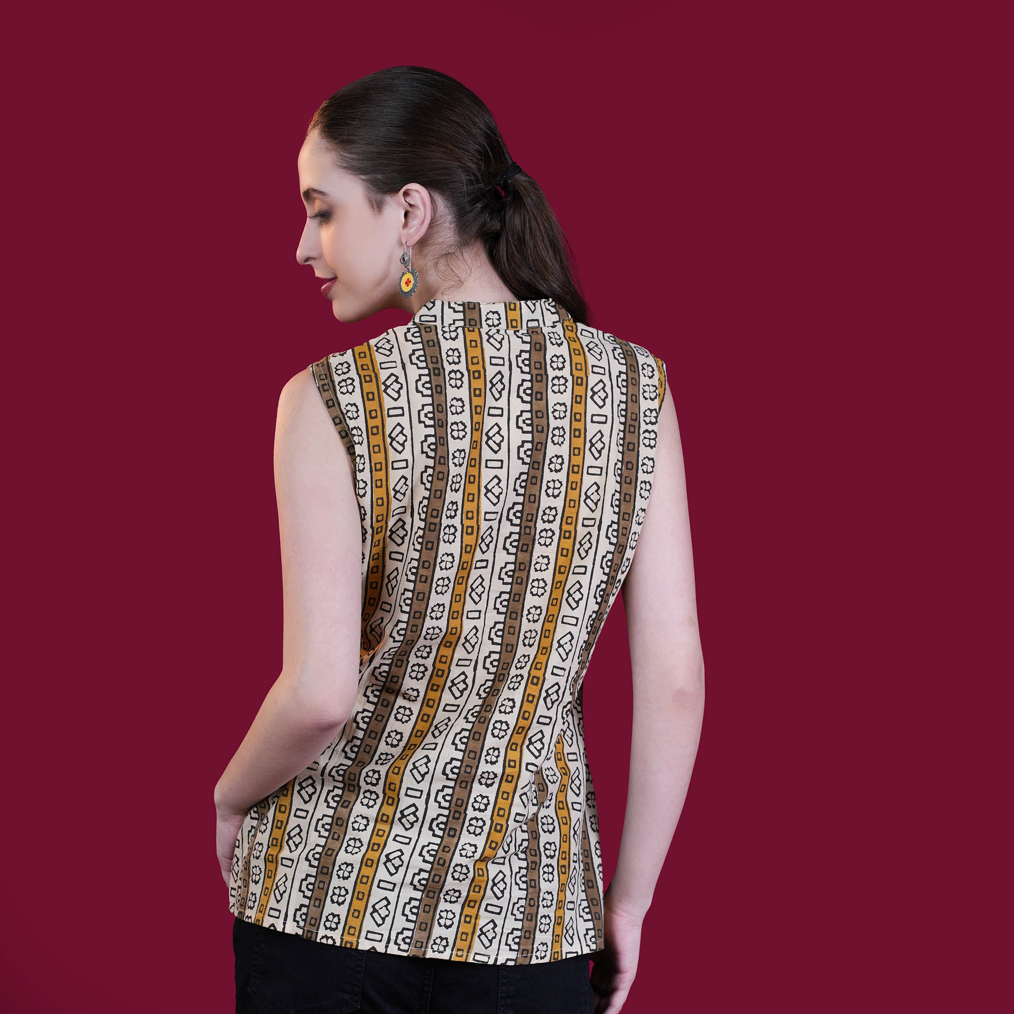 High Neck Sleeveless Cotton Short Top