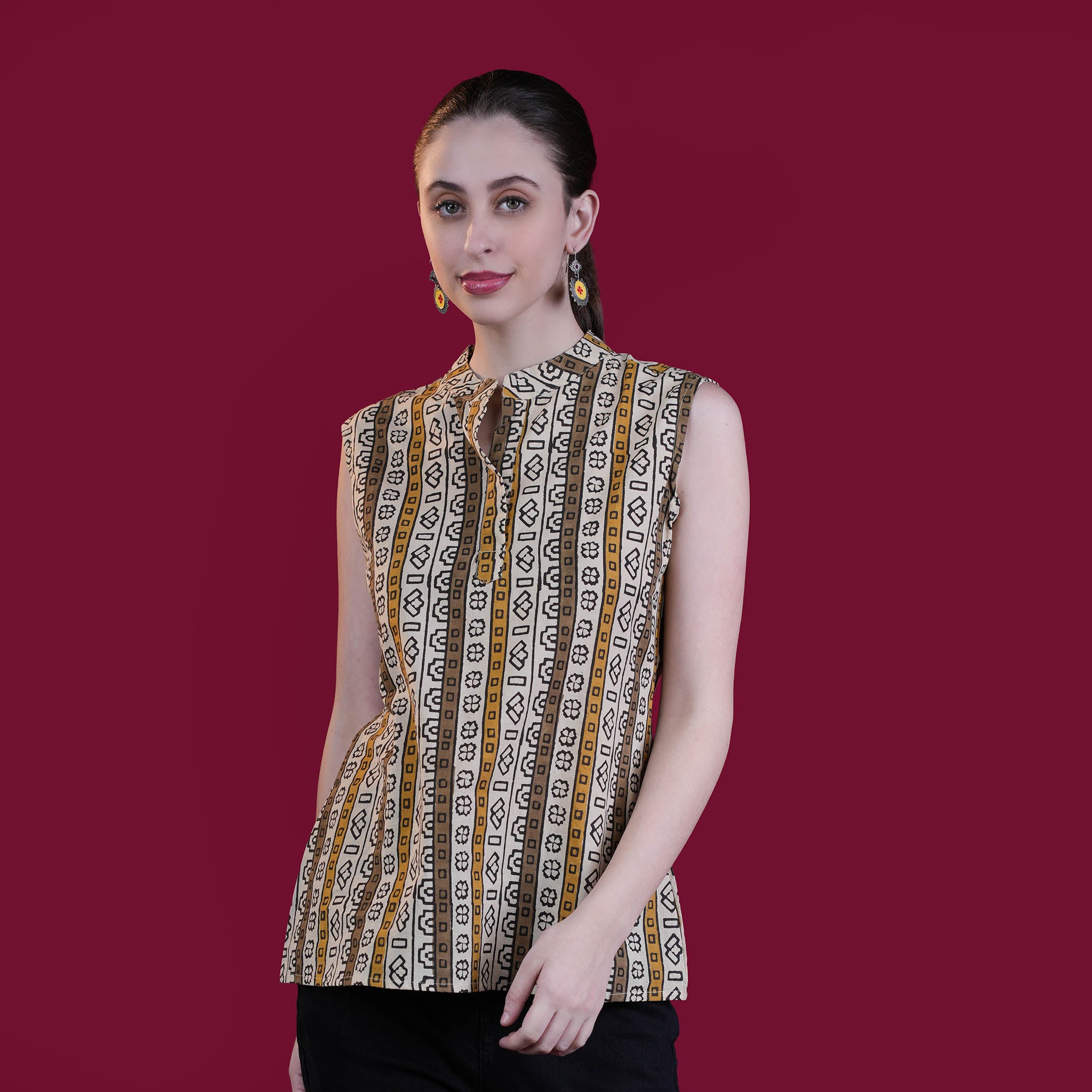 High Neck Sleeveless Cotton Short Top