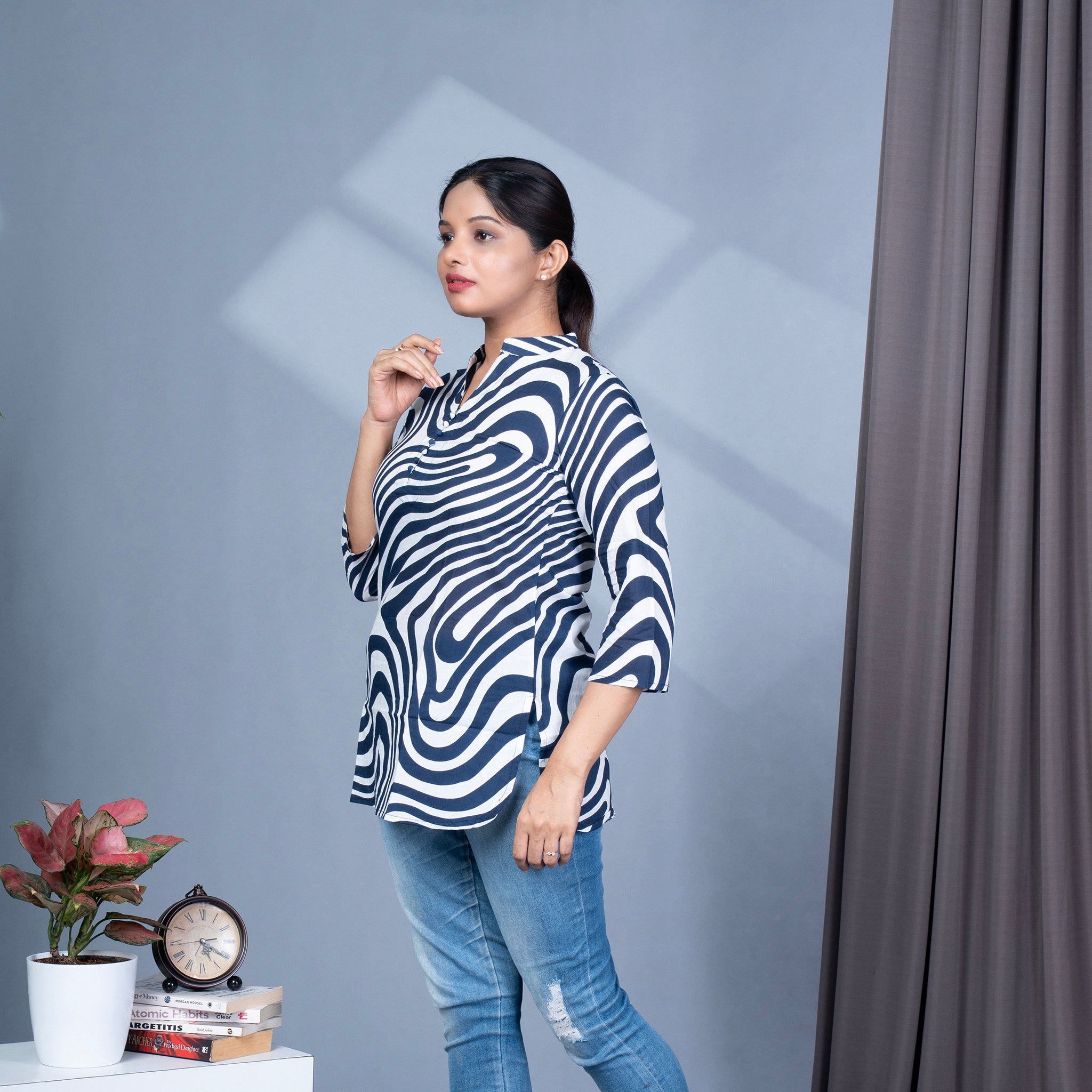 Zebra Printed Short Cotton Tunic
