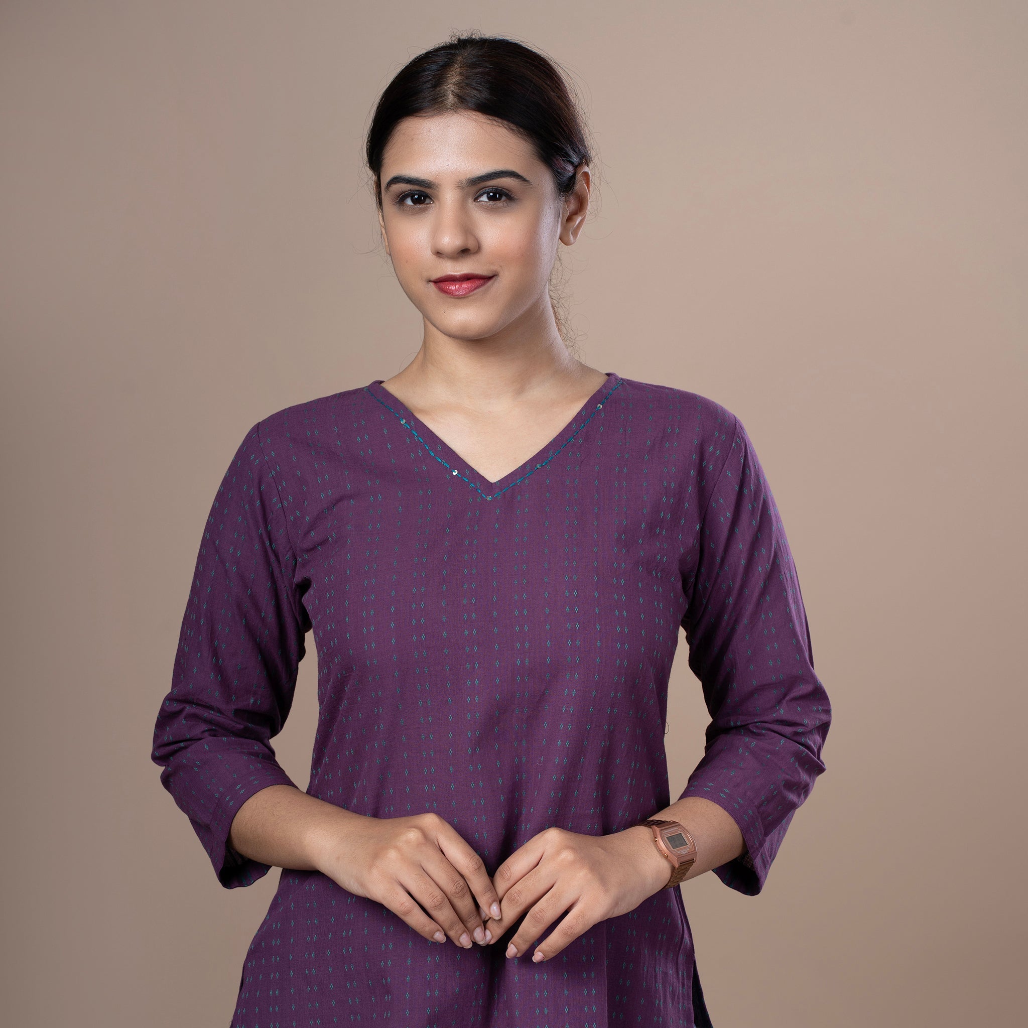 Handloom Cotton Short Kurta - Purple