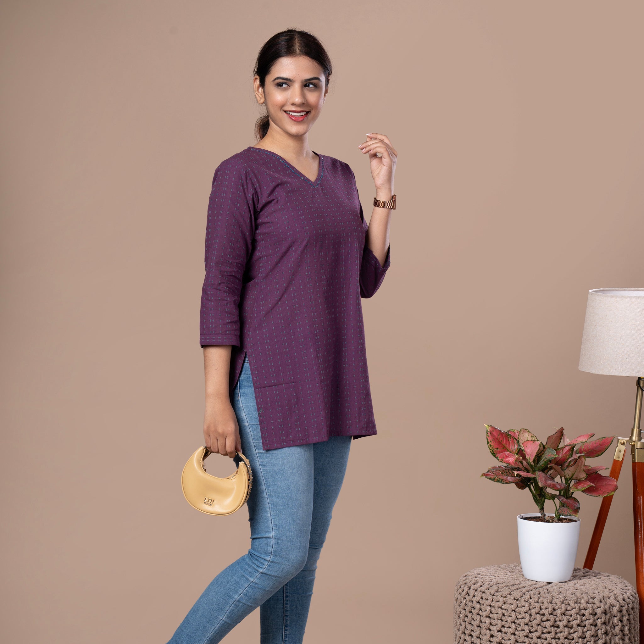 Handloom Cotton Short Kurta - Purple