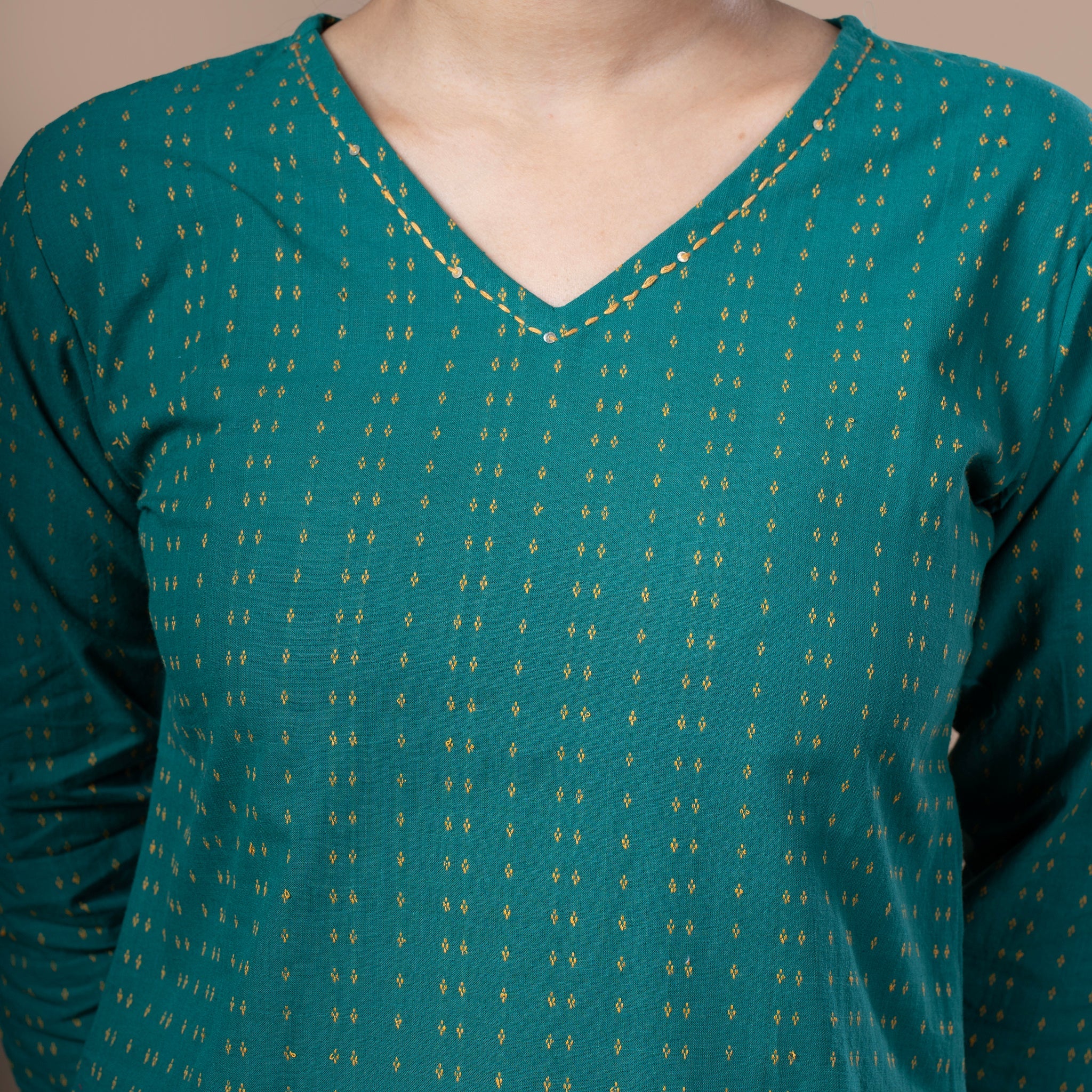 Handloom Cotton Short Kurta - Green